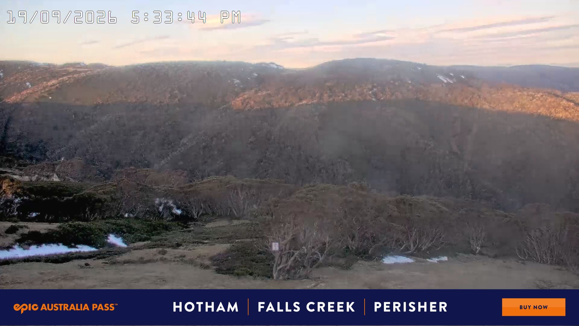 Mt Hotham Golden Point snow cam captured at 19 September 2026 at 5:36 pm AEST