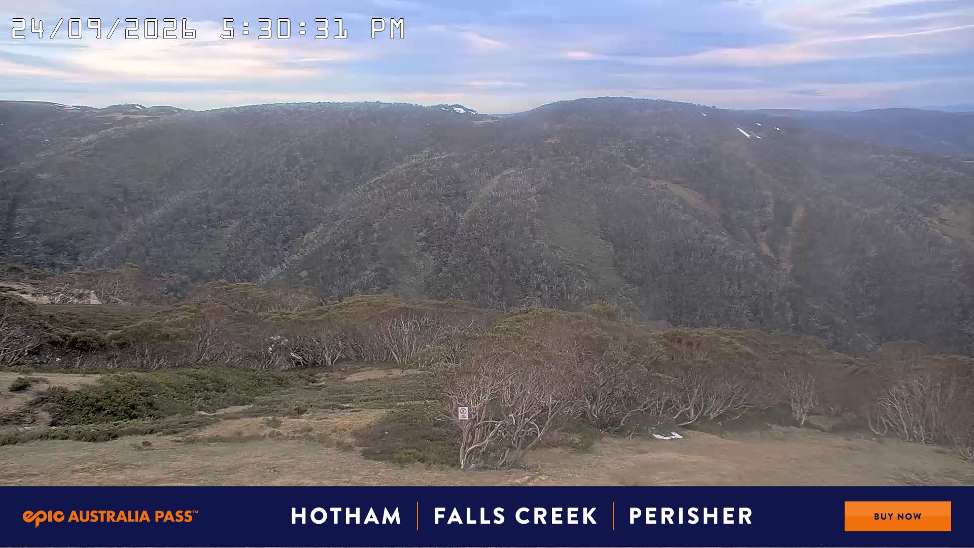 Mt Hotham Golden Point snow cam captured at 24 September 2026 at 5:32 pm AEST