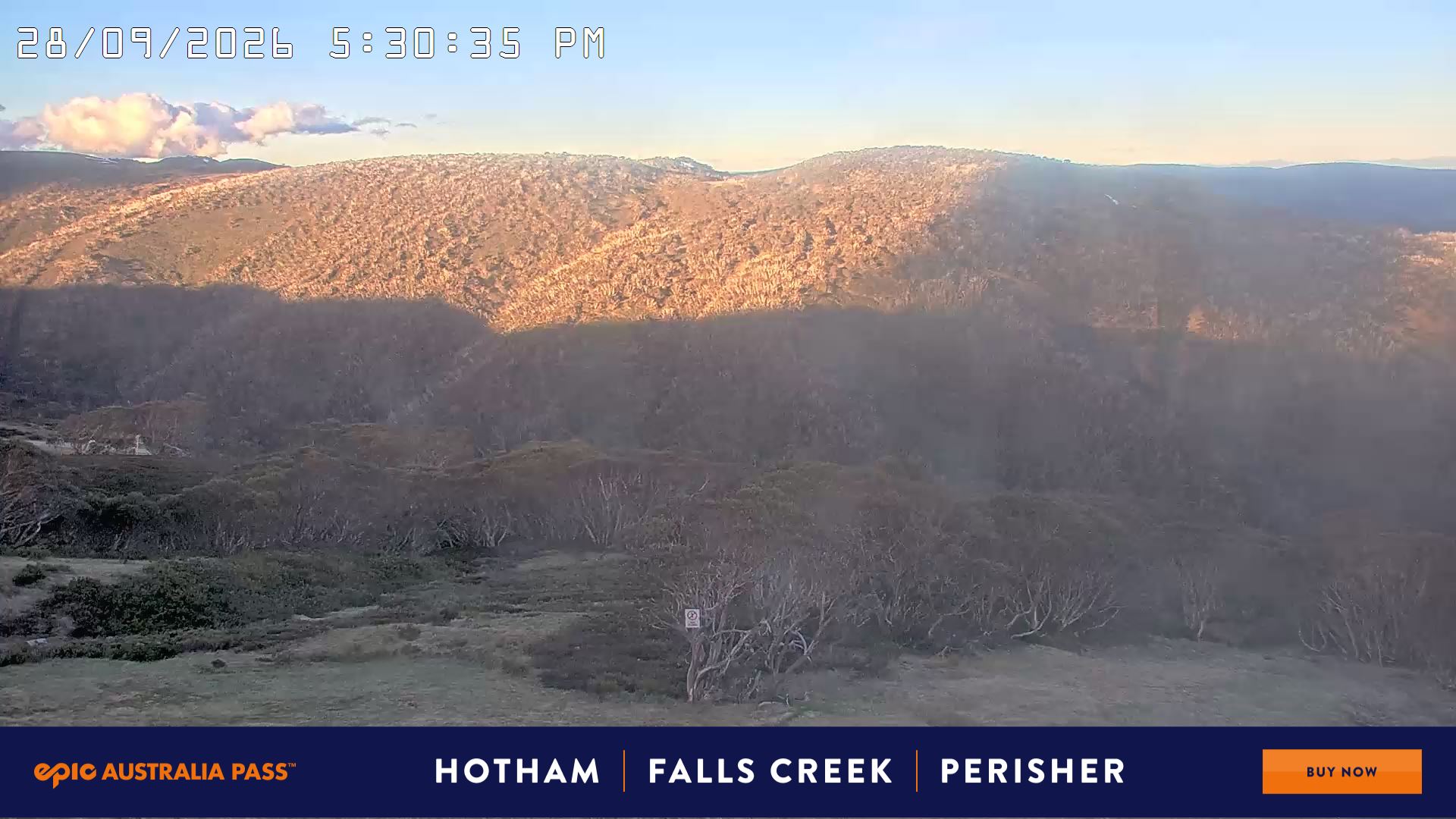 Mt Hotham Golden Point snow cam captured at 28 September 2026 at 5:39 pm AEST