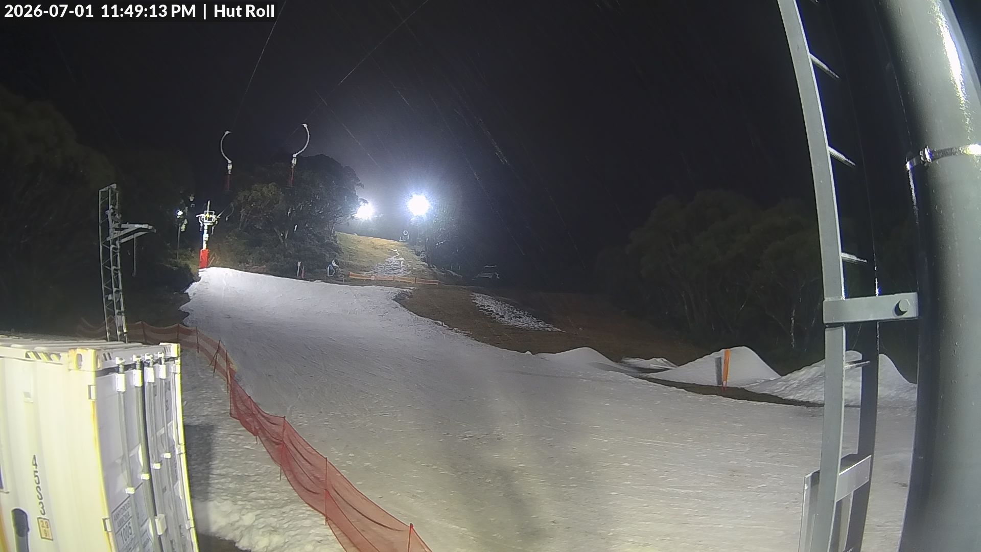 Mt Baw Baw Hut Roll snow cam captured at 1 July 2026 at 11:52 pm AEST