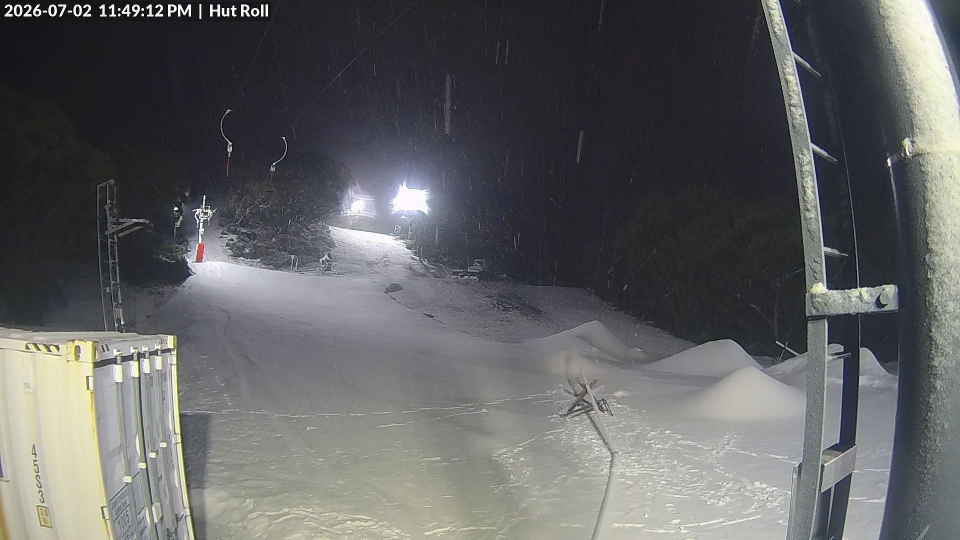 Mt Baw Baw Hut Roll snow cam captured at 2 July 2026 at 11:53 pm AEST