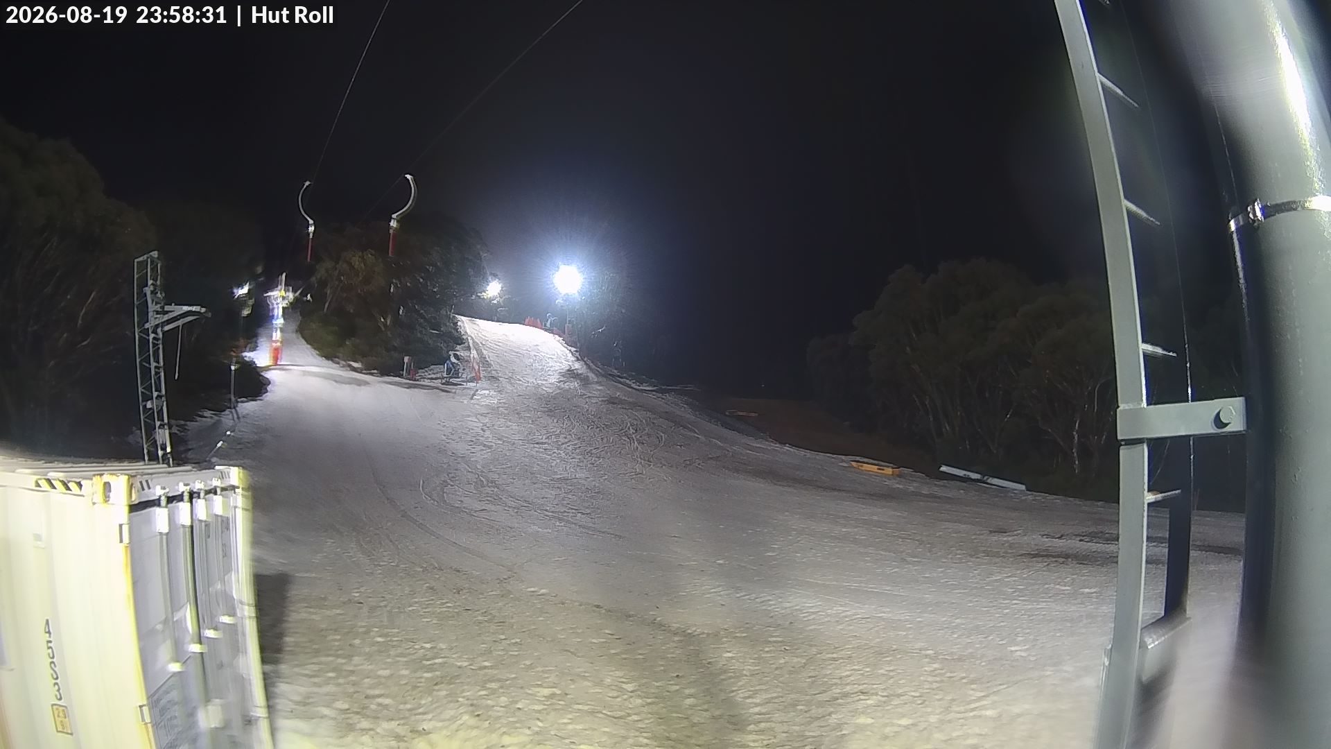 Mt Baw Baw Hut Roll snow cam captured at 19 August 2026 at 11:59 pm AEST