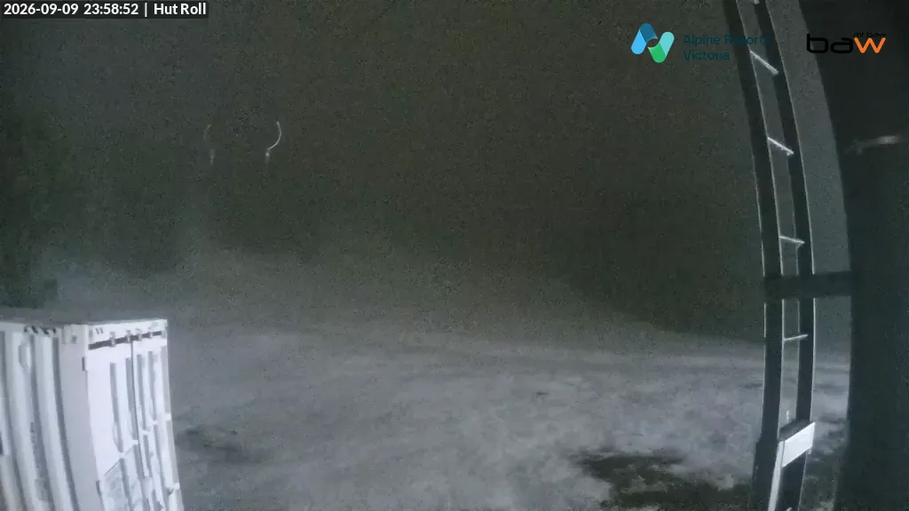 Mt Baw Baw Hut Roll snow cam captured at 9 September 2026 at 11:59 pm AEST