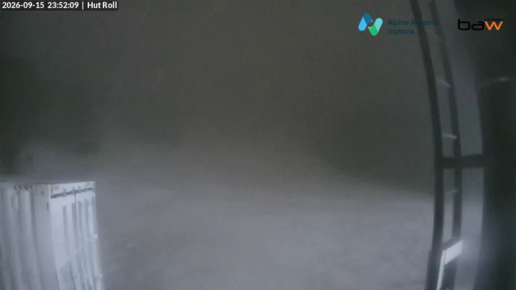 Mt Baw Baw Hut Roll snow cam captured at 15 September 2026 at 11:54 pm AEST