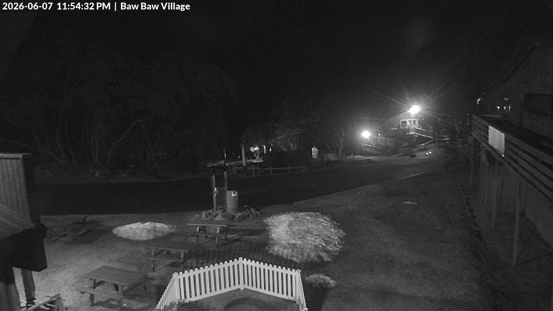 Mt Baw Baw Baw Baw Village snow cam captured at 7 June 2026 at 11:58 pm AEST