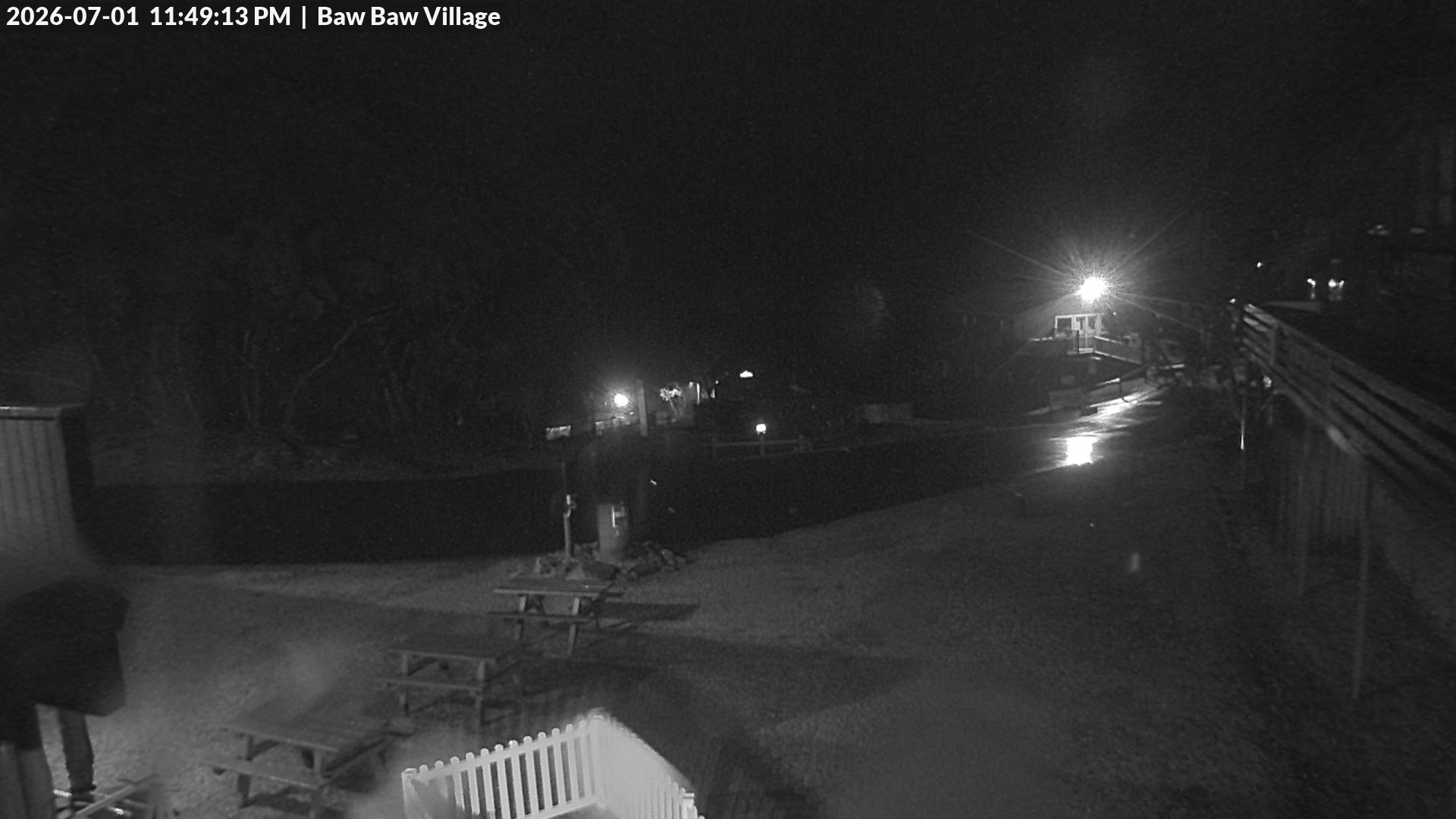 Mt Baw Baw Baw Baw Village snow cam captured at 1 July 2026 at 11:52 pm AEST