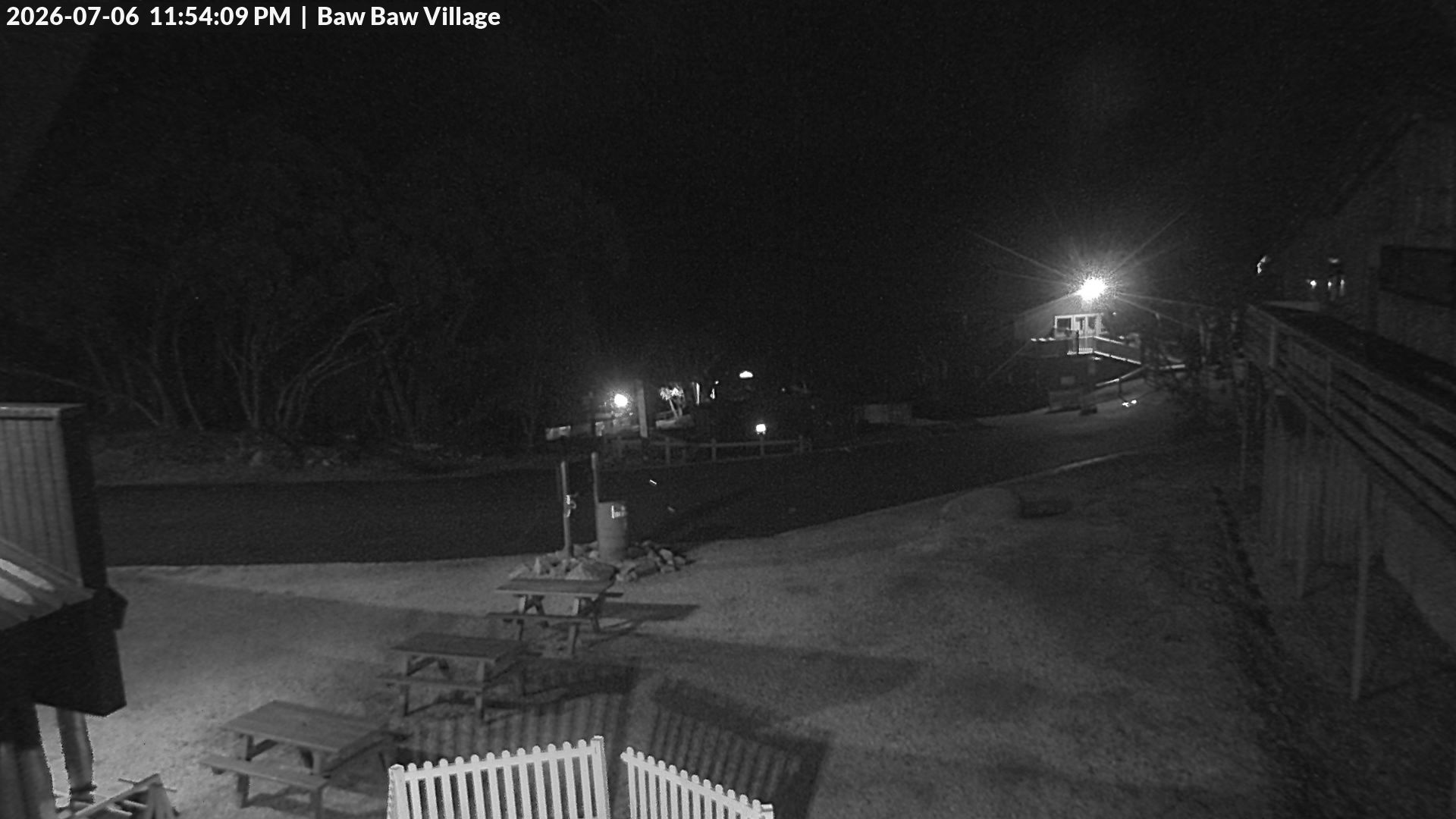 Mt Baw Baw Baw Baw Village snow cam captured at 6 July 2026 at 11:56 pm AEST