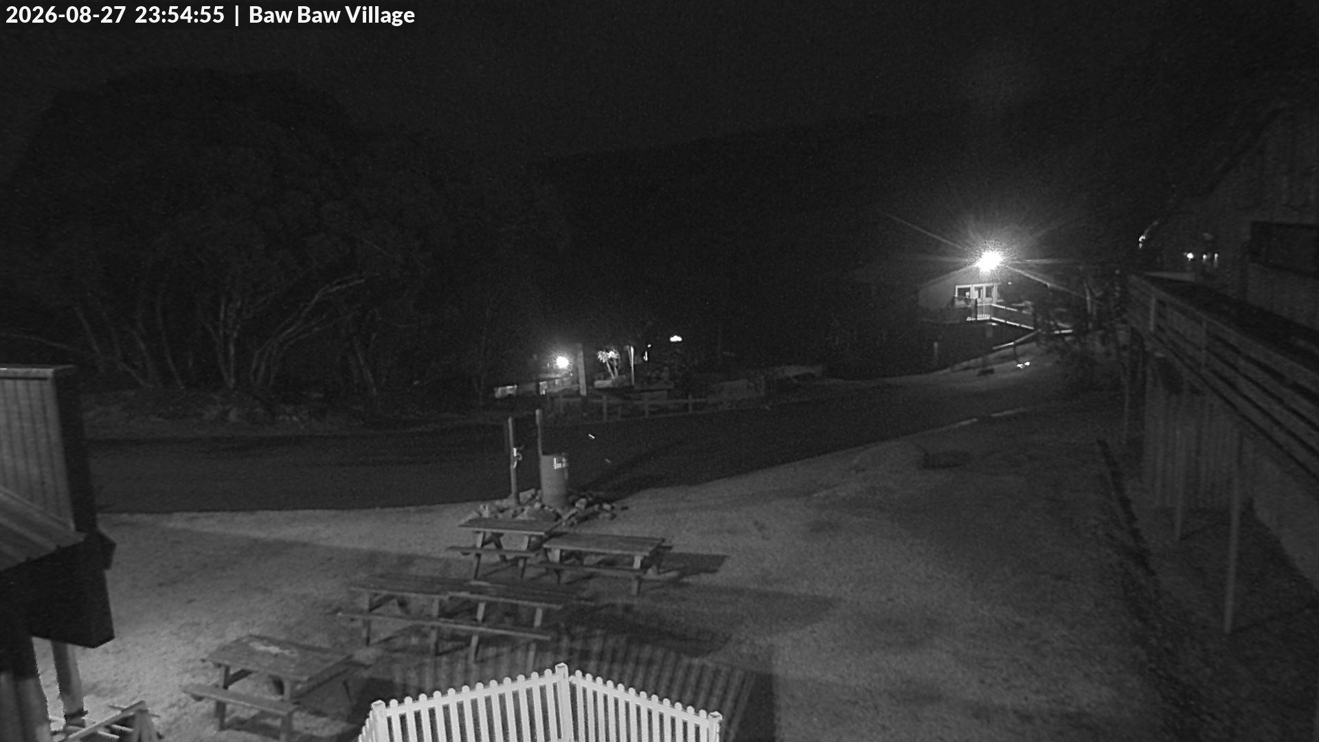 Mt Baw Baw Baw Baw Village snow cam captured at 27 August 2026 at 11:56 pm AEST