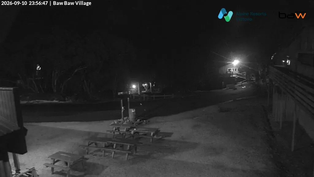 Mt Baw Baw Baw Baw Village snow cam captured at 10 September 2026 at 11:58 pm AEST
