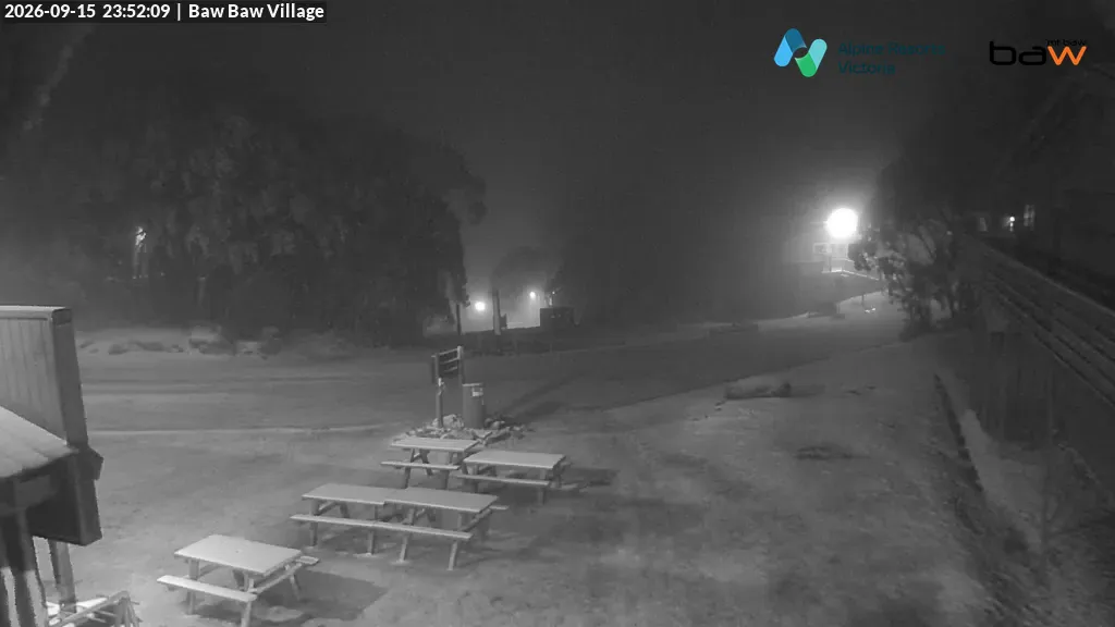Mt Baw Baw Baw Baw Village snow cam captured at 15 September 2026 at 11:54 pm AEST