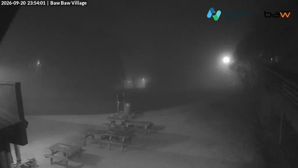 Mt Baw Baw Baw Baw Village snow cam captured at 20 September 2026 at 11:54 pm AEST
