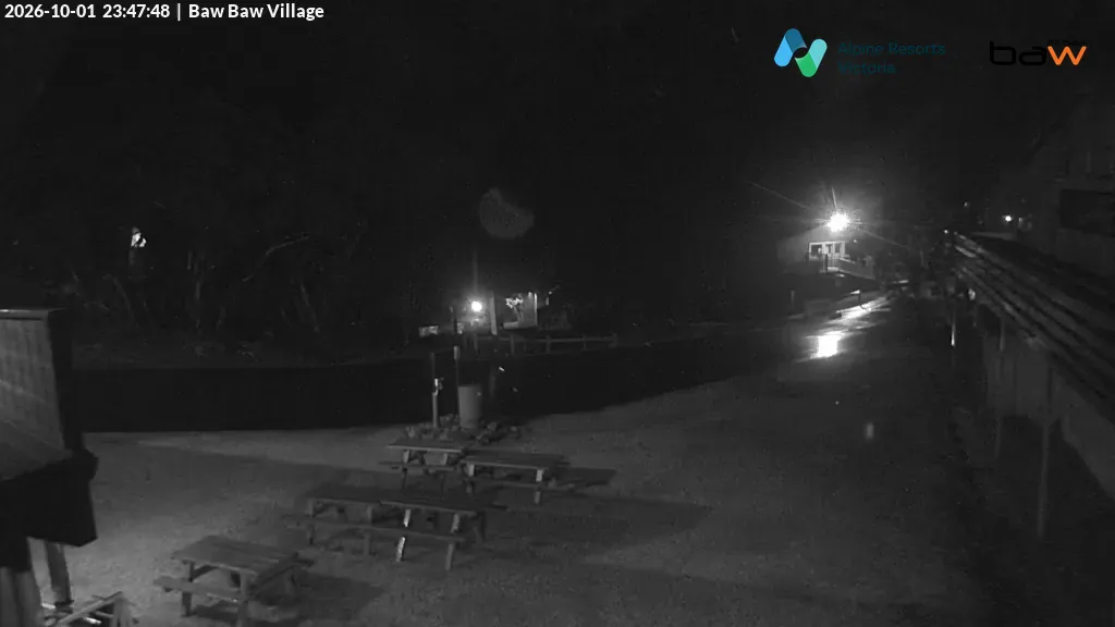 Mt Baw Baw Baw Baw Village snow cam captured at 1 October 2026 at 11:49 pm AEST