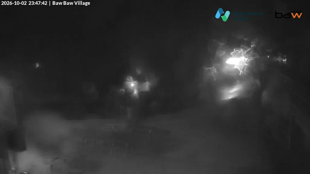 Mt Baw Baw Baw Baw Village snow cam captured at 2 October 2026 at 11:49 pm AEST