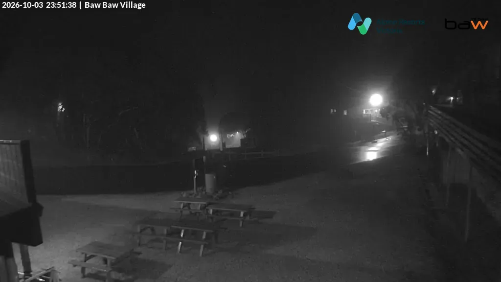 Mt Baw Baw Baw Baw Village snow cam captured at 3 October 2026 at 11:52 pm AEST