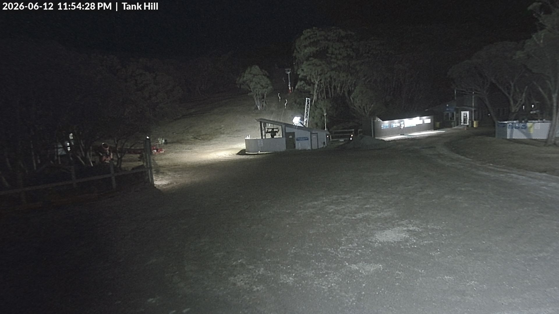 Mt Baw Baw Tank Hill snow cam captured at 12 June 2026 at 11:57 pm AEST