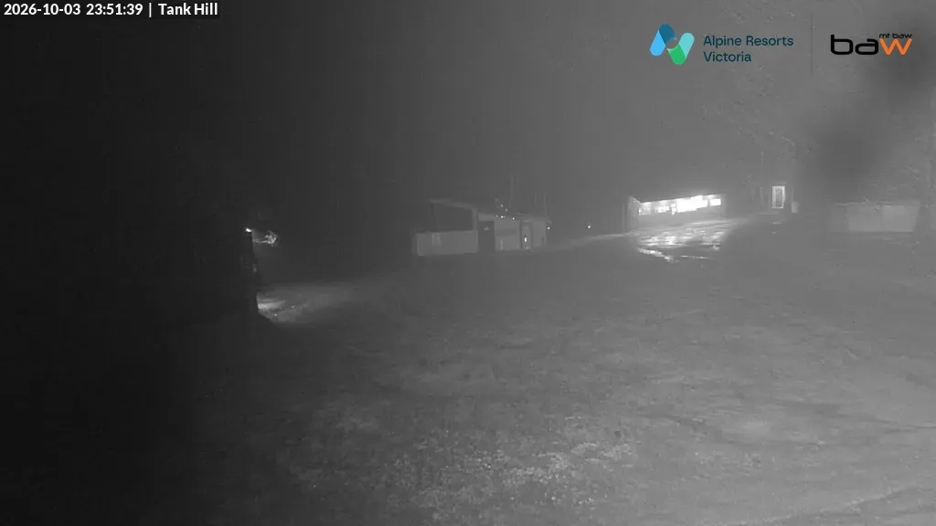 Mt Baw Baw Tank Hill snow cam captured at 3 October 2026 at 11:52 pm AEST