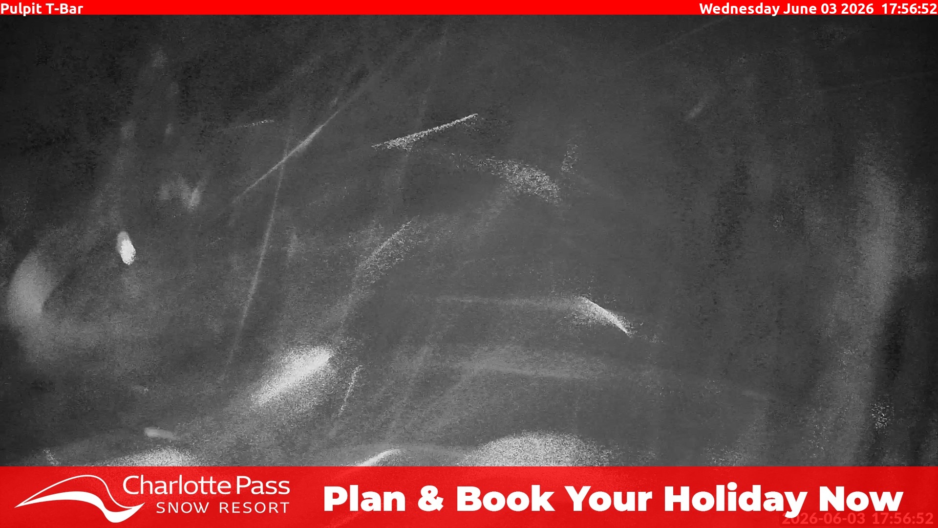 Charlotte Pass Pulpit T-Bar snow cam captured at 7 June 2026 at 11:05 pm AEST