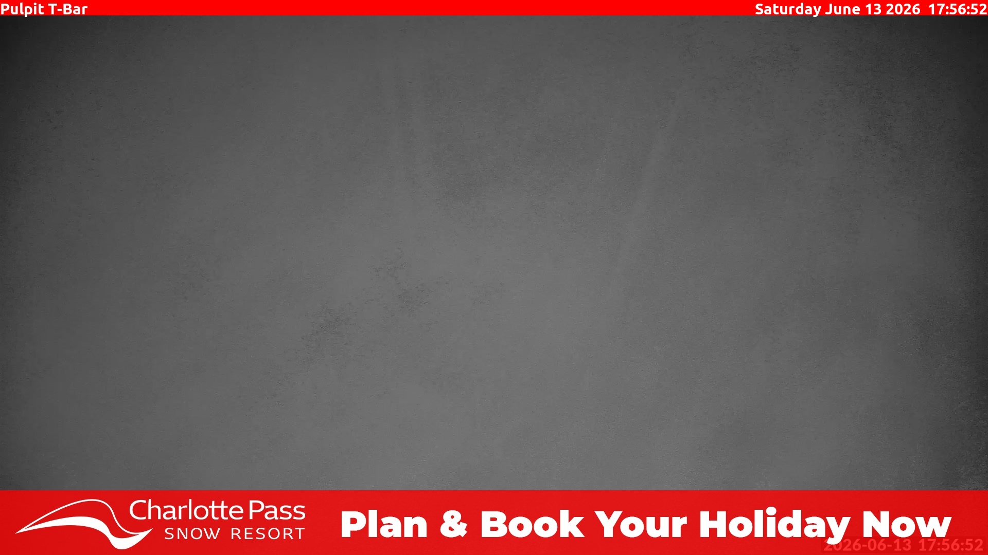 Charlotte Pass Pulpit T-Bar snow cam captured at 13 June 2026 at 6:10 pm AEST