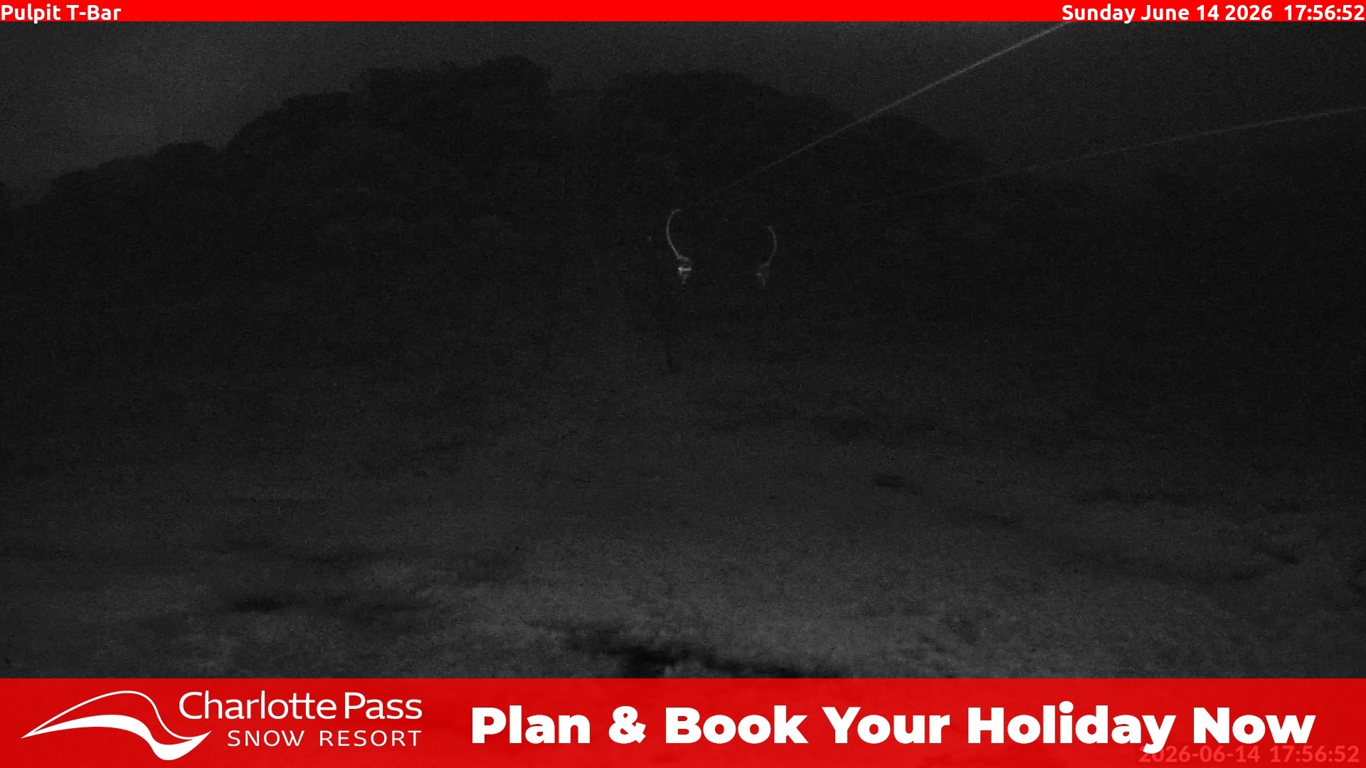 Charlotte Pass Pulpit T-Bar snow cam captured at 14 June 2026 at 5:59 pm AEST