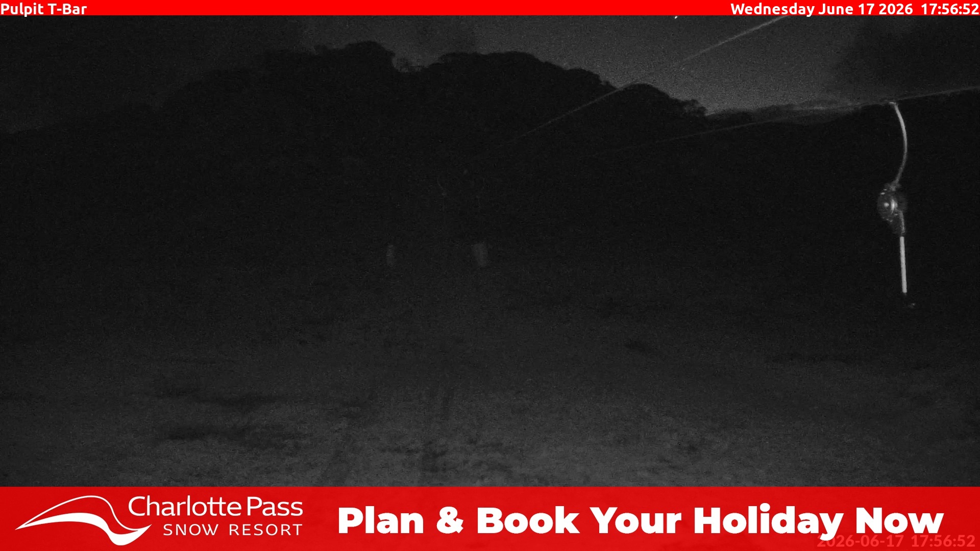 Charlotte Pass Pulpit T-Bar snow cam captured at 17 June 2026 at 6:00 pm AEST