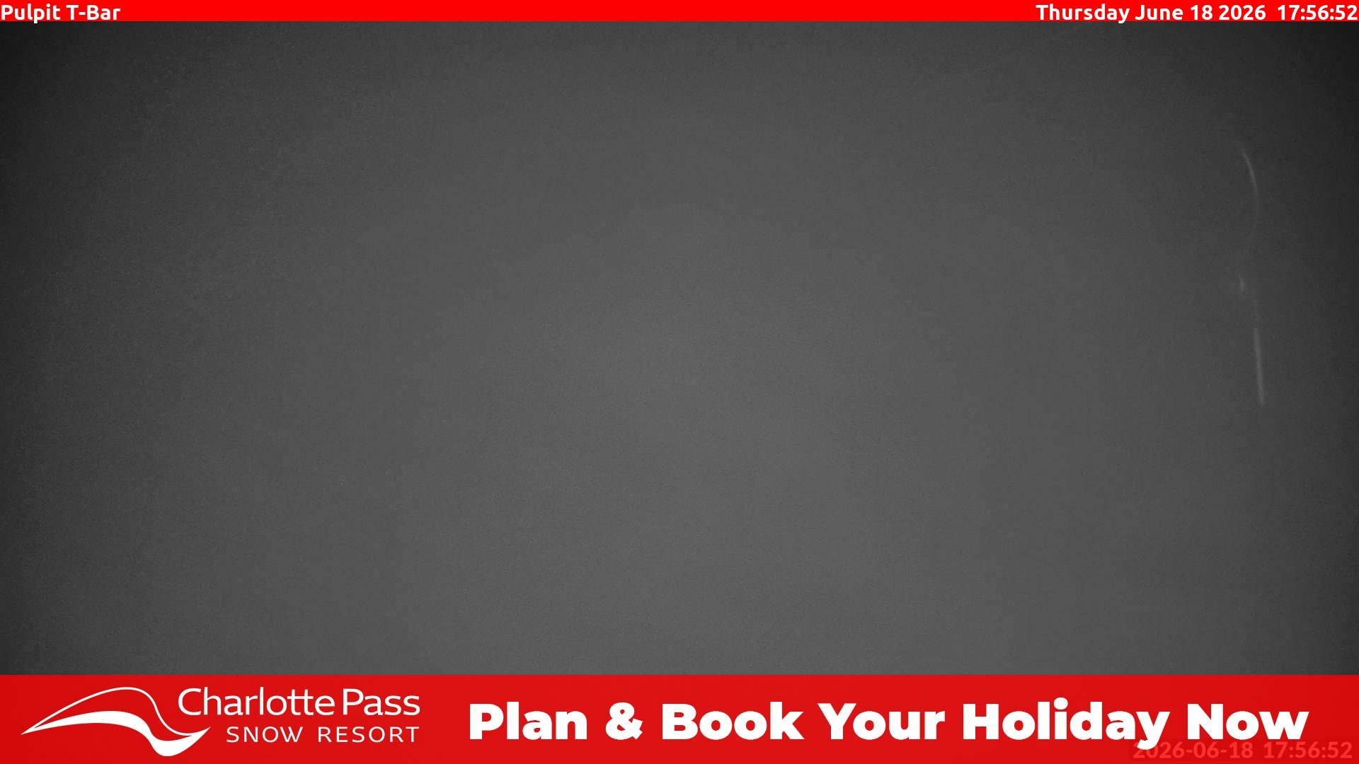 Charlotte Pass Pulpit T-Bar snow cam captured at 18 June 2026 at 6:00 pm AEST