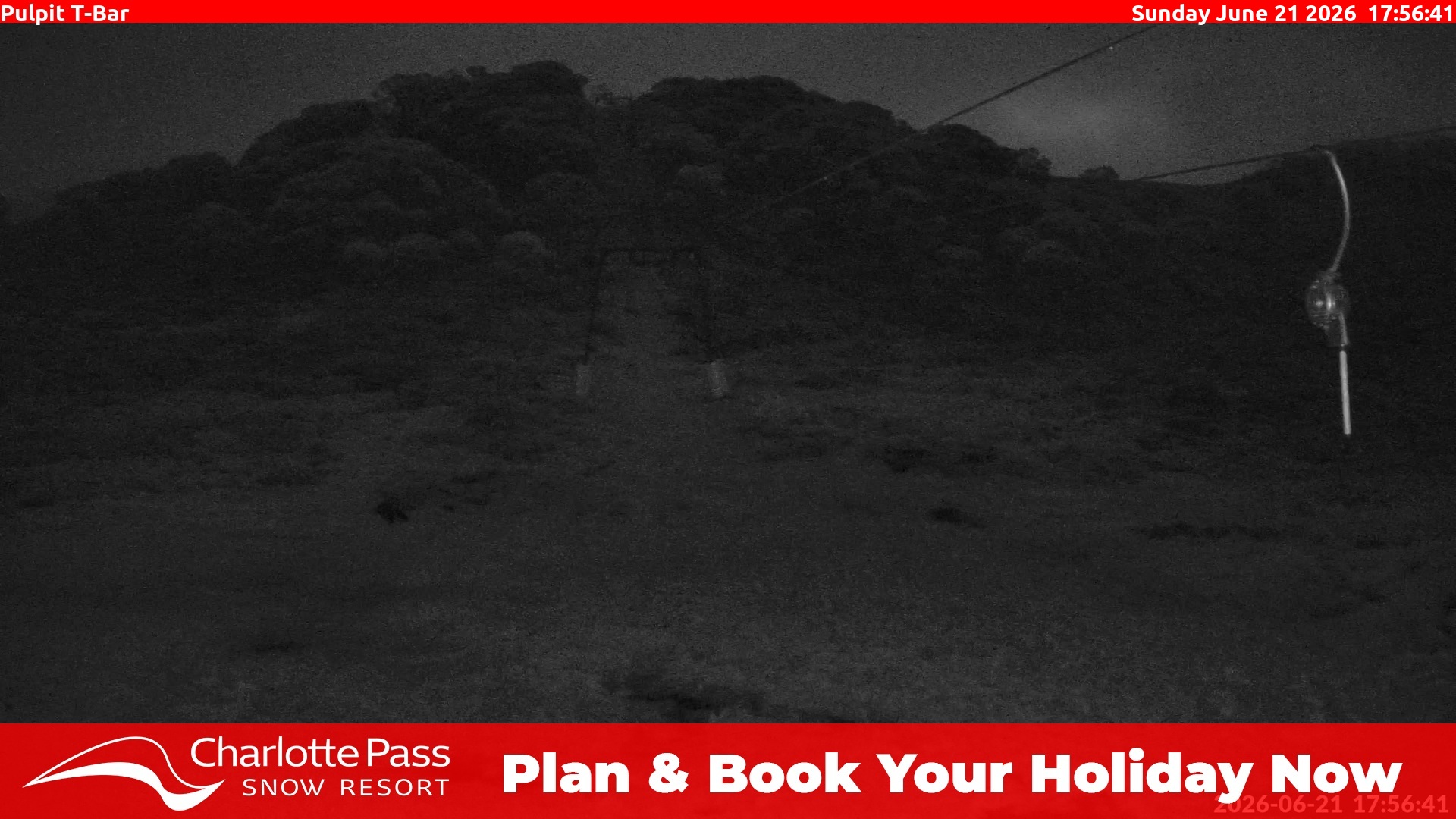 Charlotte Pass Pulpit T-Bar snow cam captured at 21 June 2026 at 5:56 pm AEST