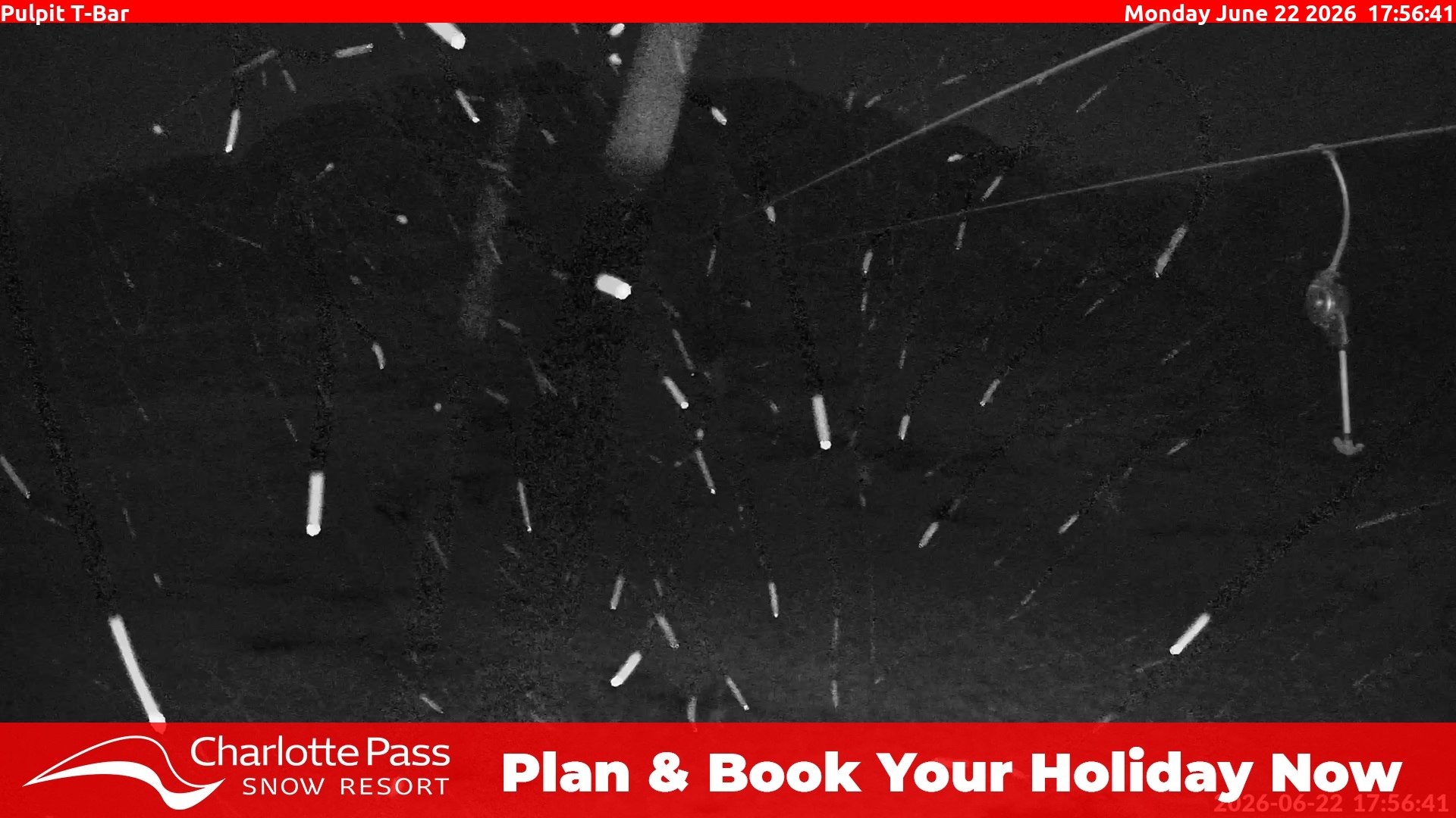 Charlotte Pass Pulpit T-Bar snow cam captured at 22 June 2026 at 6:00 pm AEST