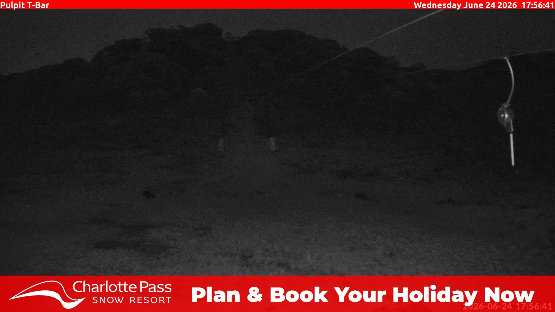 Charlotte Pass Pulpit T-Bar snow cam captured at 24 June 2026 at 5:59 pm AEST