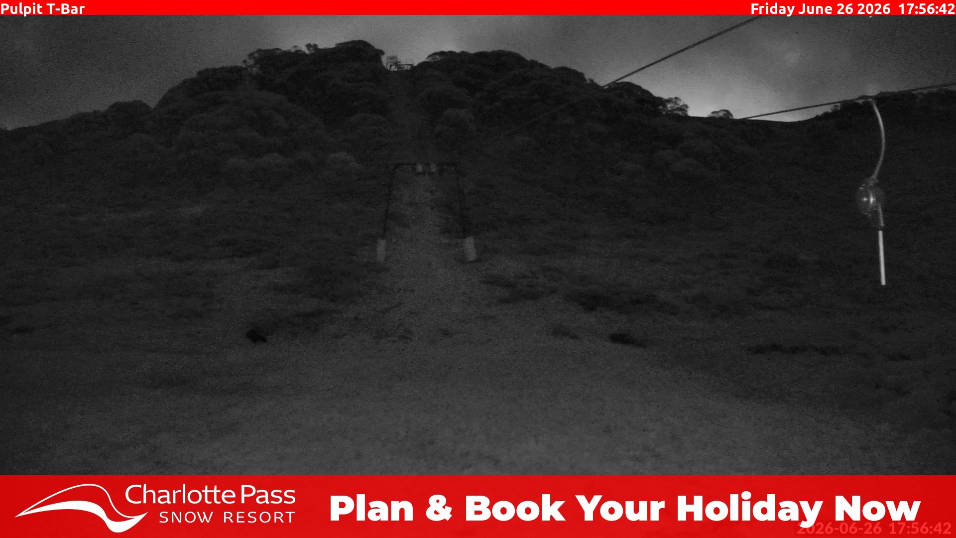 Charlotte Pass Pulpit T-Bar snow cam captured at 26 June 2026 at 5:59 pm AEST
