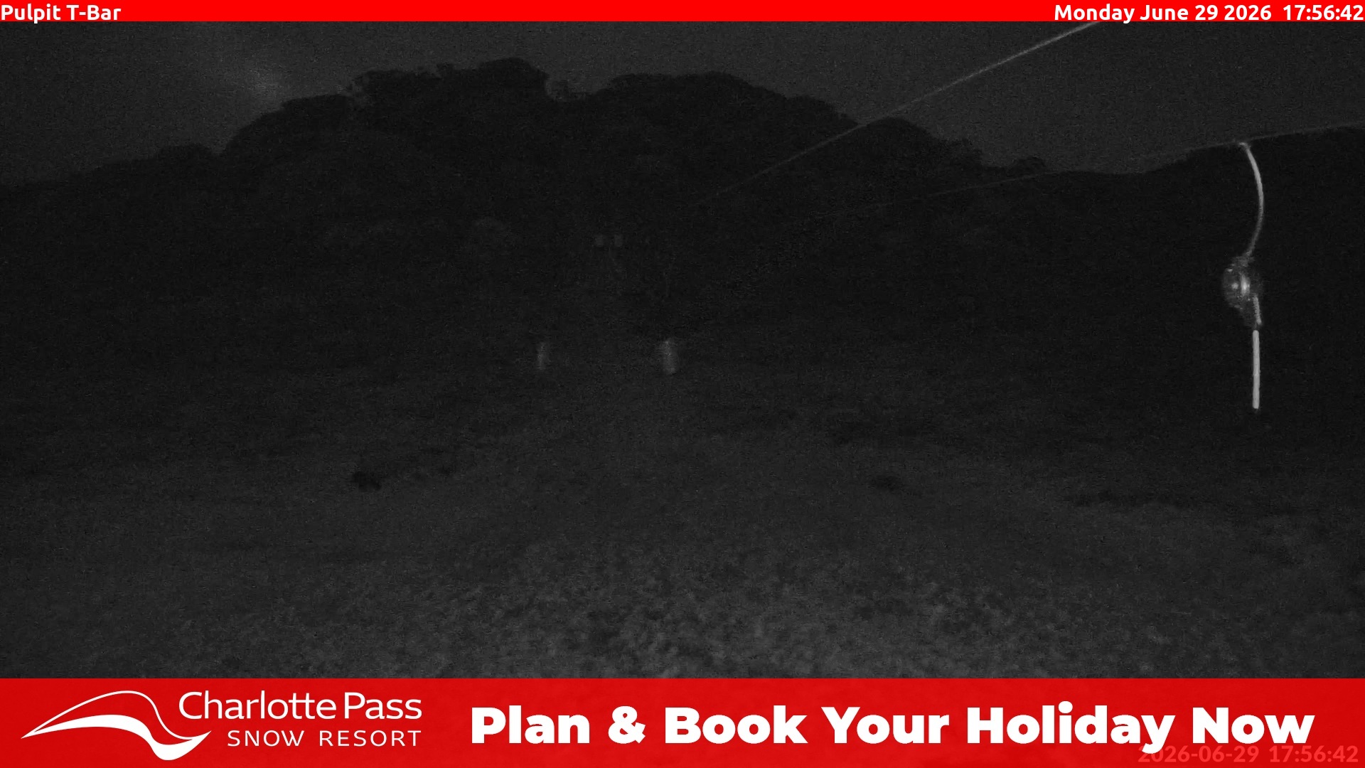Charlotte Pass Pulpit T-Bar snow cam captured at 29 June 2026 at 5:58 pm AEST