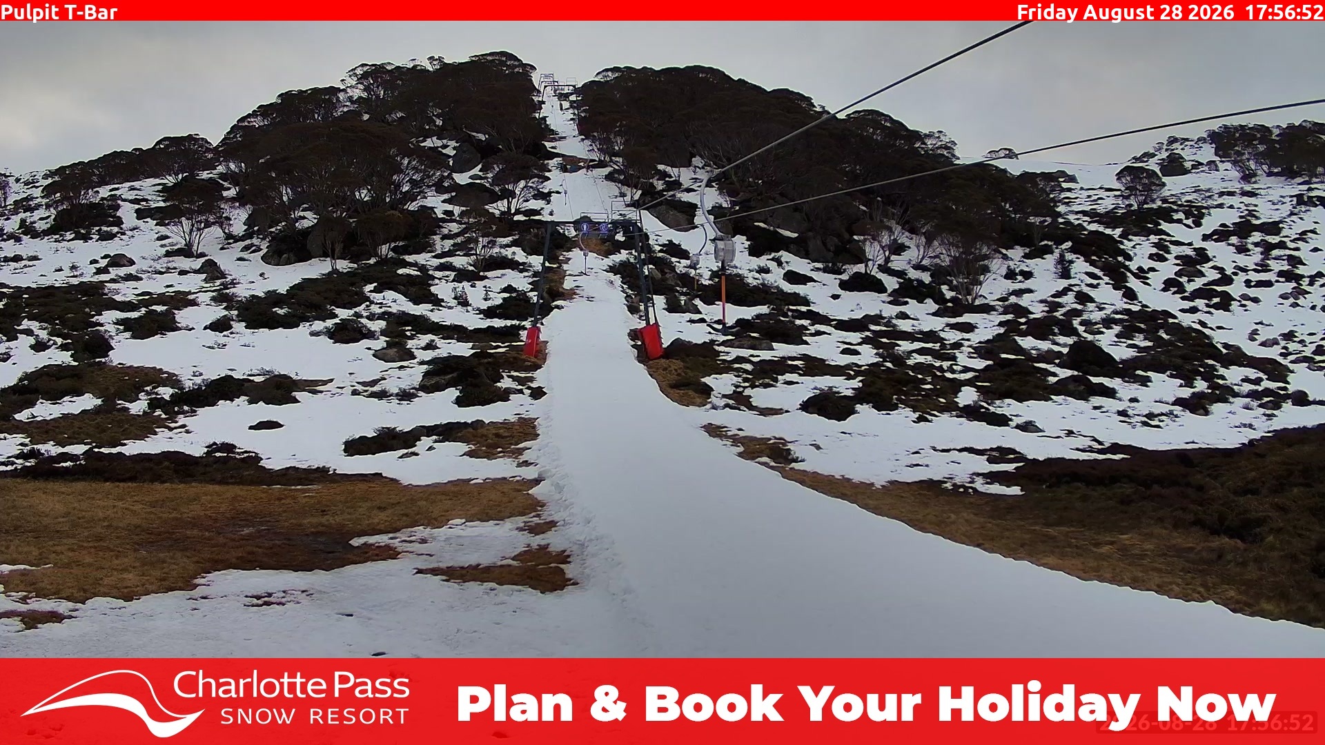 Charlotte Pass Pulpit T-Bar snow cam captured at 28 August 2026 at 5:59 pm AEST
