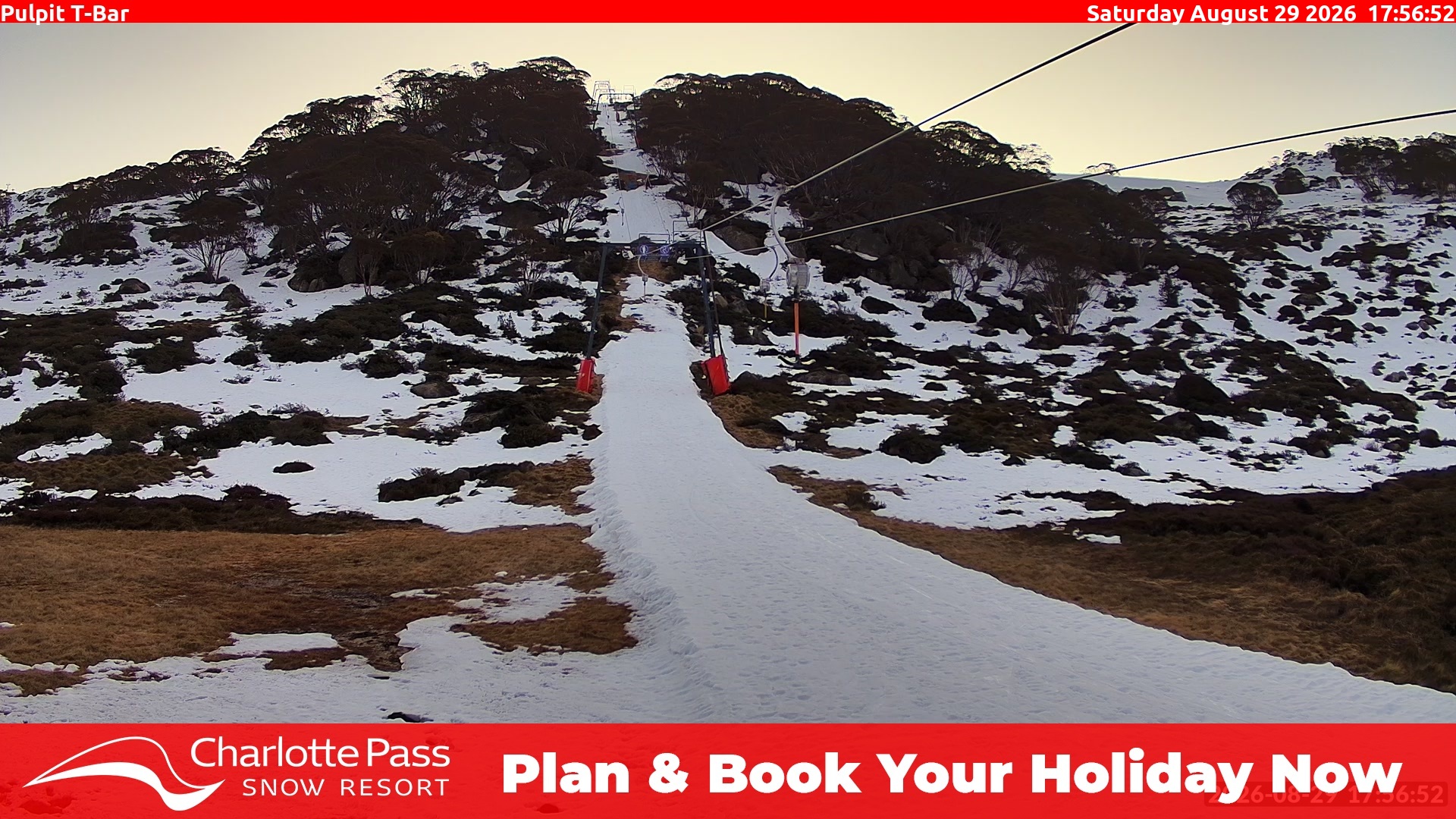 Charlotte Pass Pulpit T-Bar snow cam captured at 29 August 2026 at 6:00 pm AEST