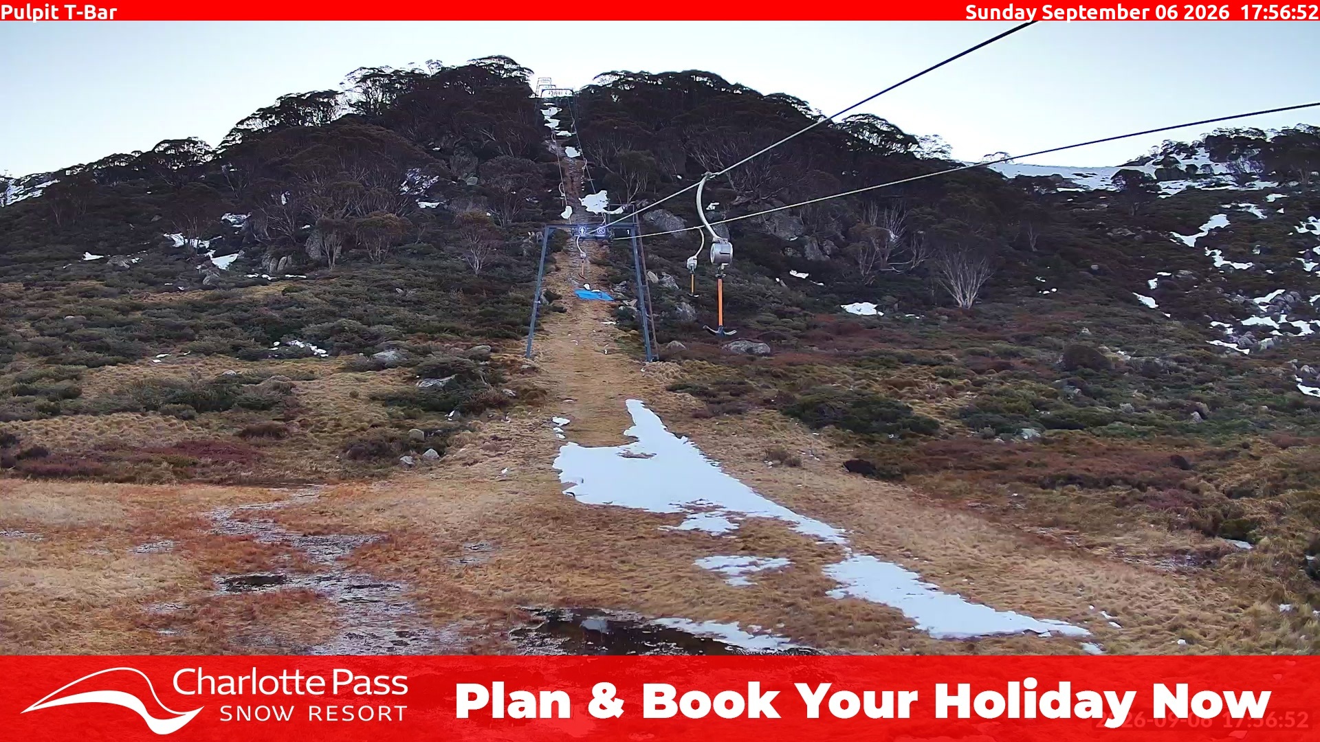 Charlotte Pass Pulpit T-Bar snow cam captured at 6 September 2026 at 5:57 pm AEST
