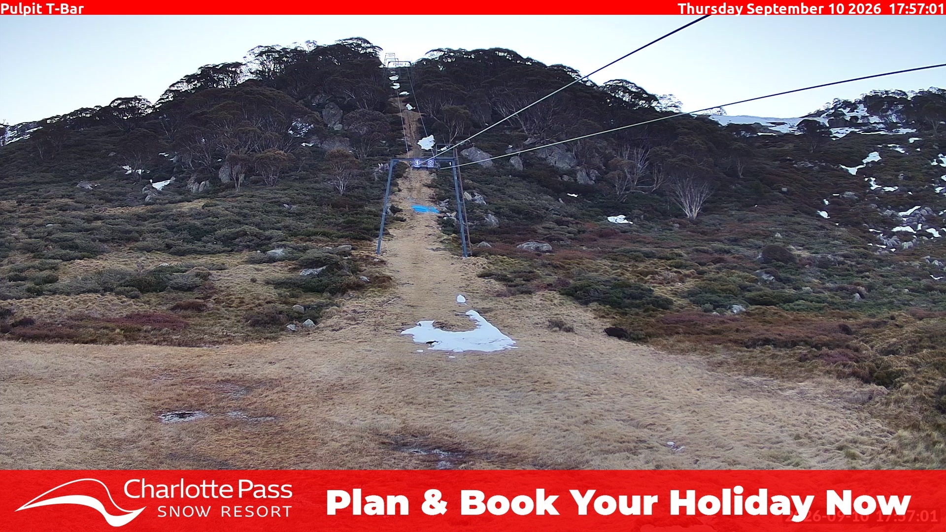 Charlotte Pass Pulpit T-Bar snow cam captured at 10 September 2026 at 6:04 pm AEST