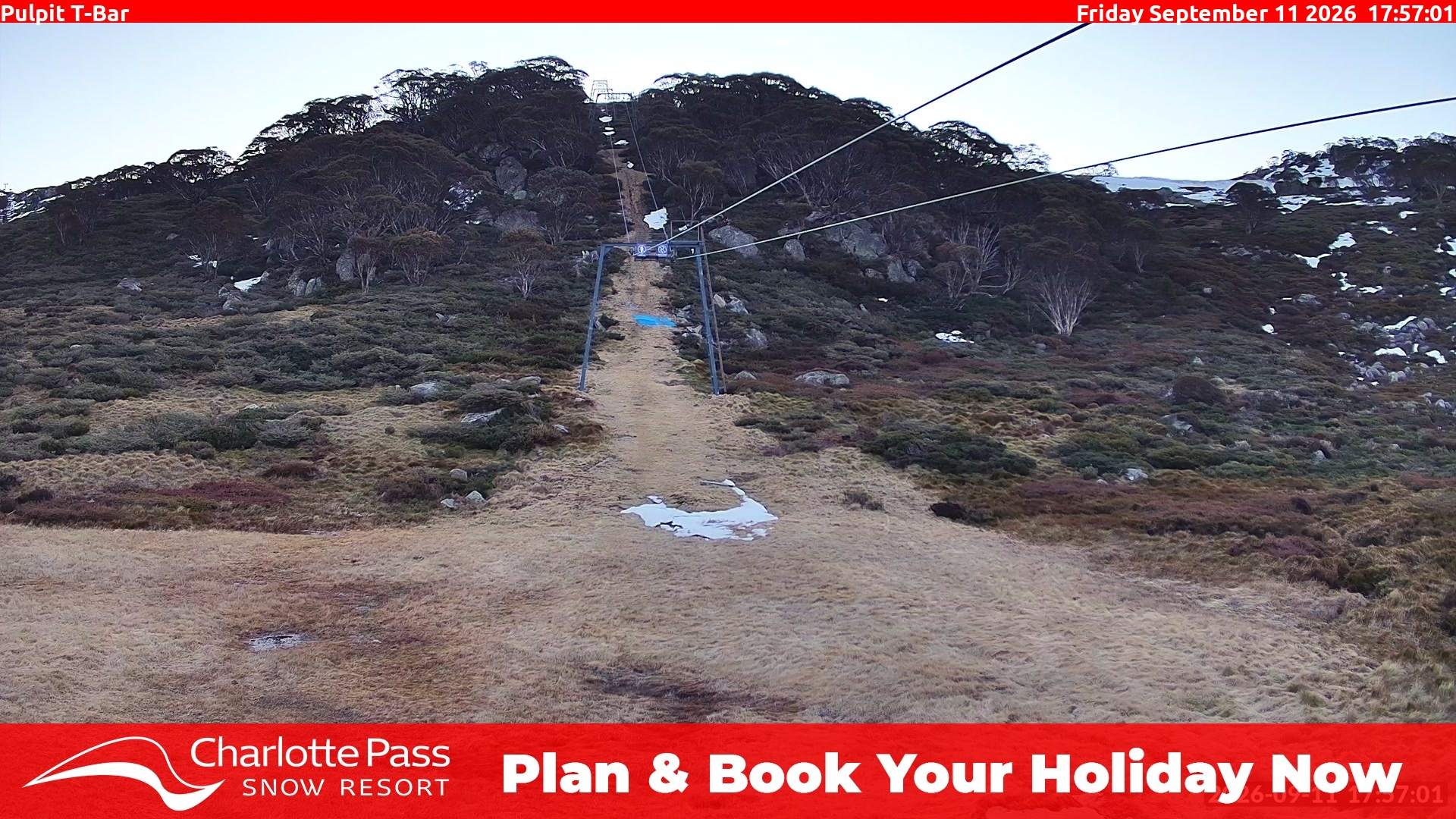 Charlotte Pass Pulpit T-Bar snow cam captured at 11 September 2026 at 5:57 pm AEST