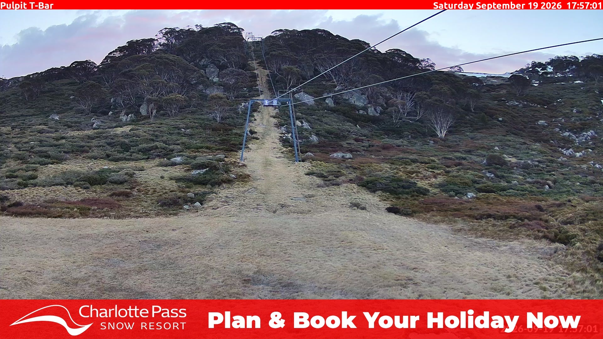Charlotte Pass Pulpit T-Bar snow cam captured at 19 September 2026 at 6:03 pm AEST