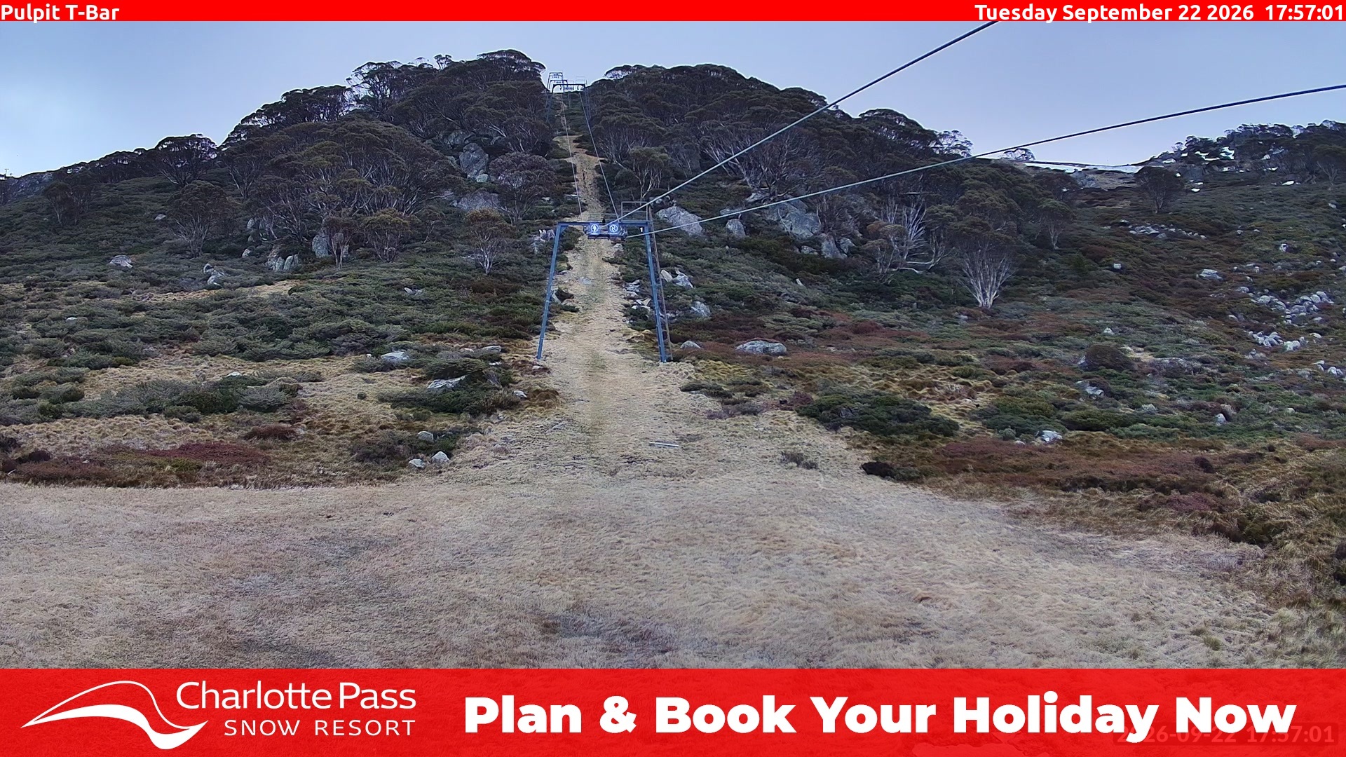 Charlotte Pass Pulpit T-Bar snow cam captured at 22 September 2026 at 6:07 pm AEST