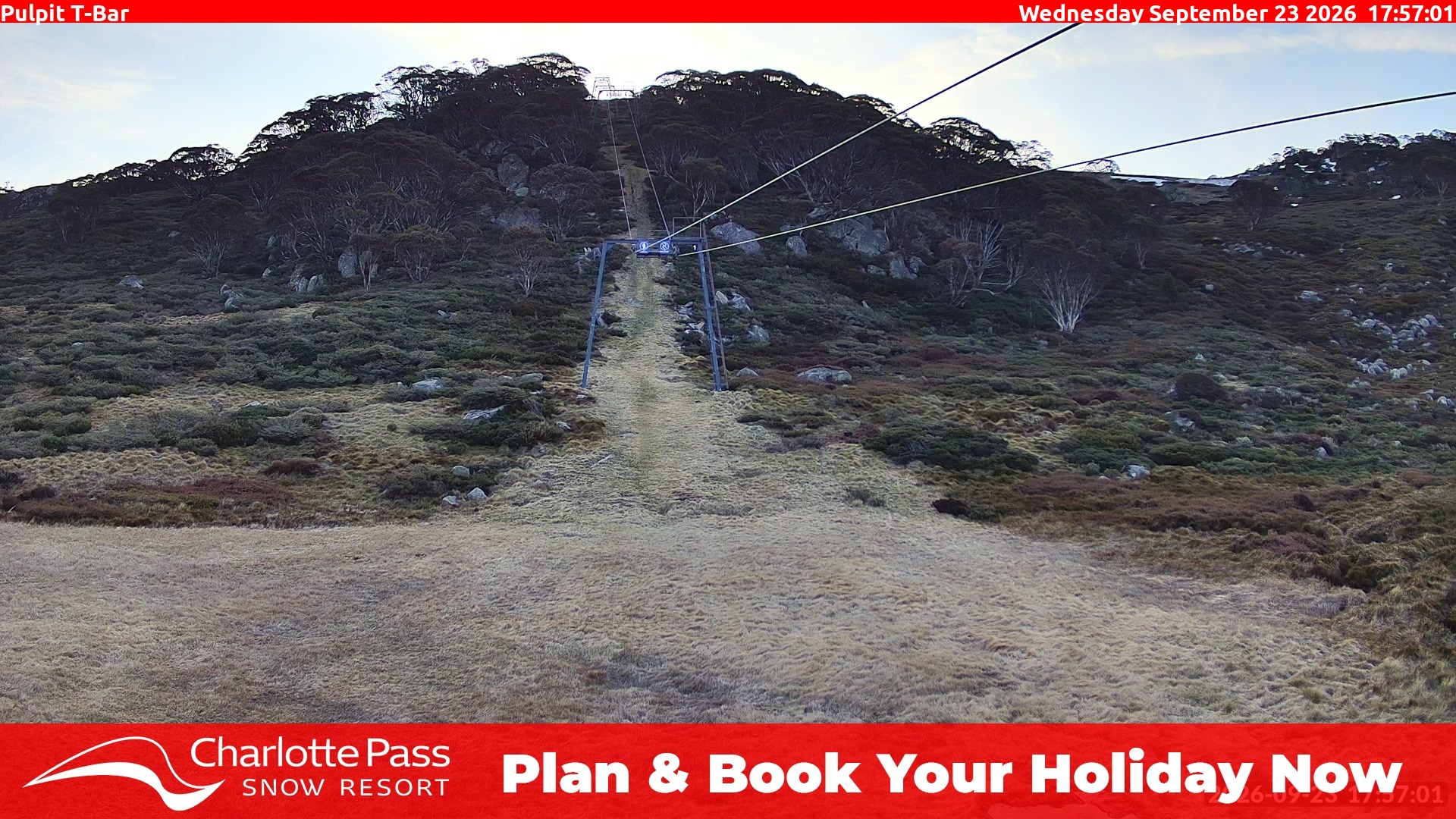 Charlotte Pass Pulpit T-Bar snow cam captured at 23 September 2026 at 6:06 pm AEST