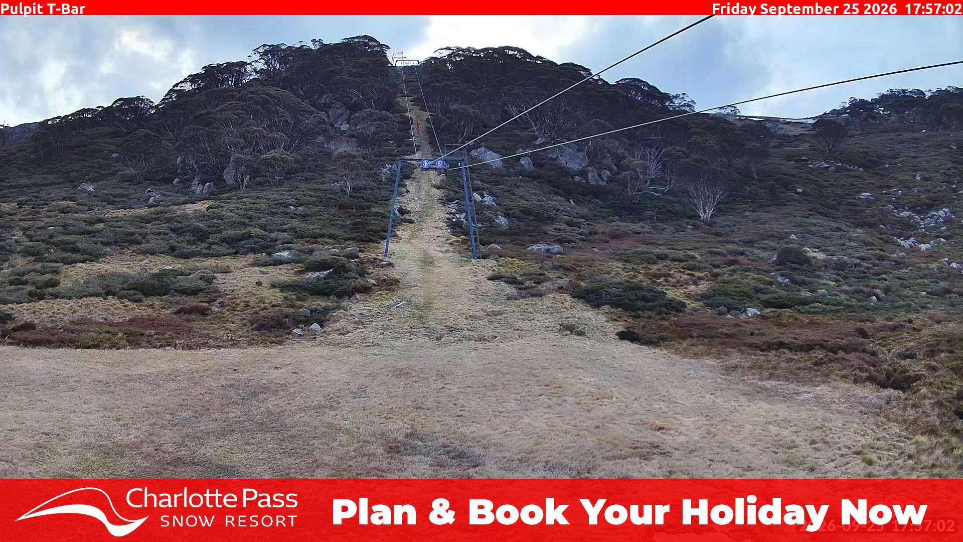 Charlotte Pass Pulpit T-Bar snow cam captured at 25 September 2026 at 6:09 pm AEST