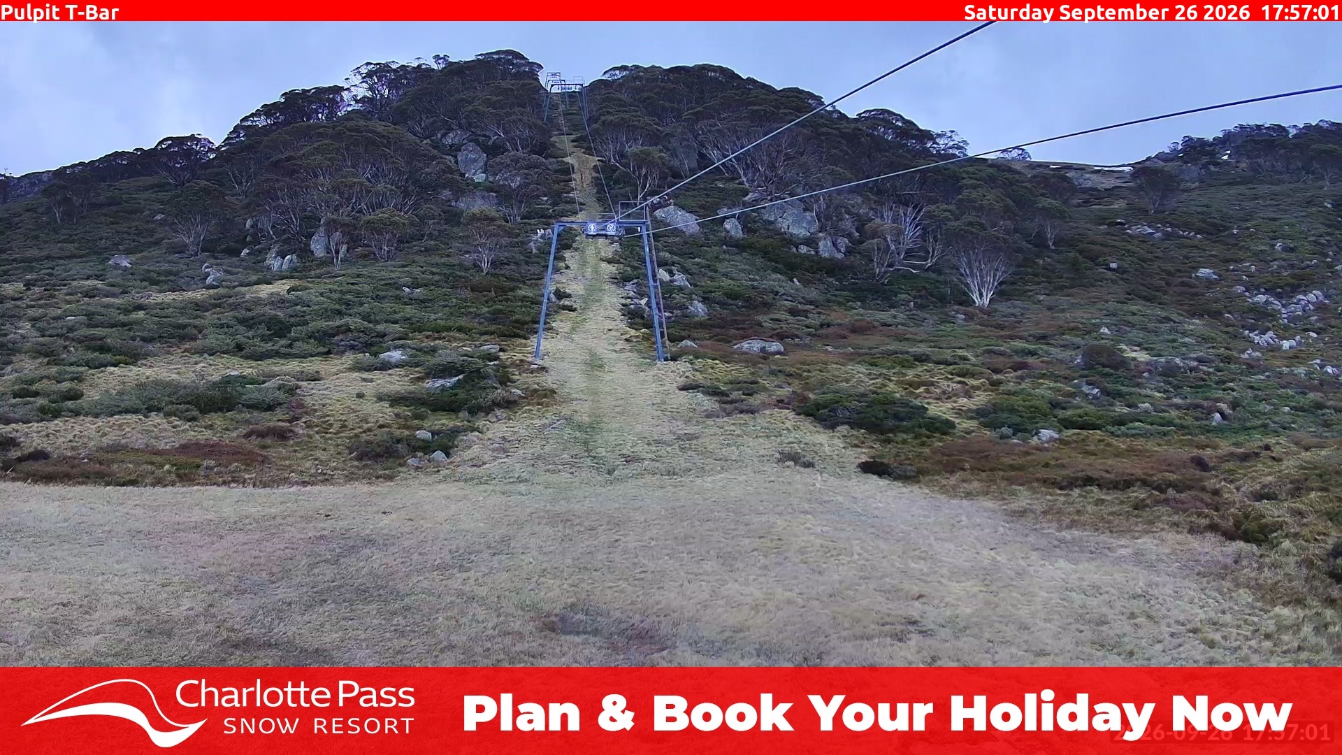 Charlotte Pass Pulpit T-Bar snow cam captured at 26 September 2026 at 6:02 pm AEST