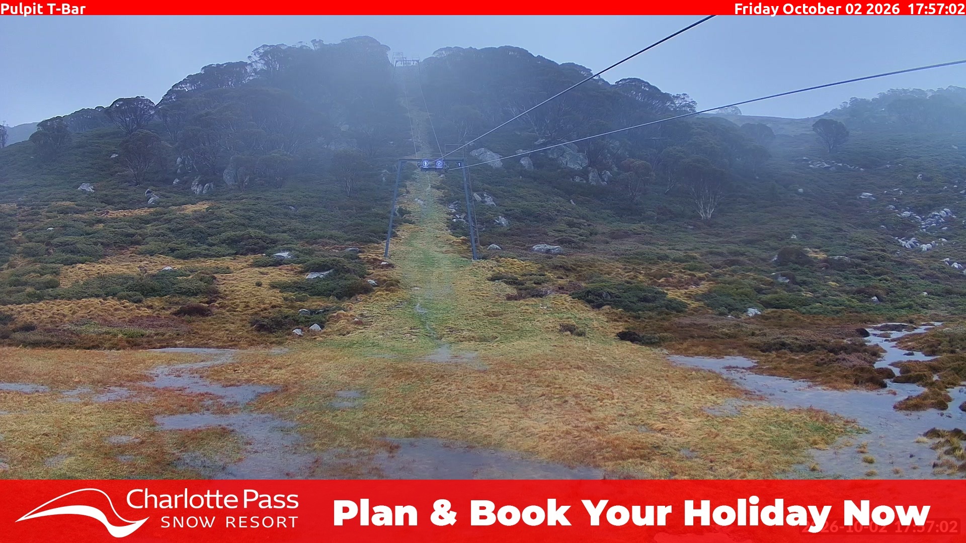 Charlotte Pass Pulpit T-Bar snow cam captured at 2 October 2026 at 5:59 pm AEST