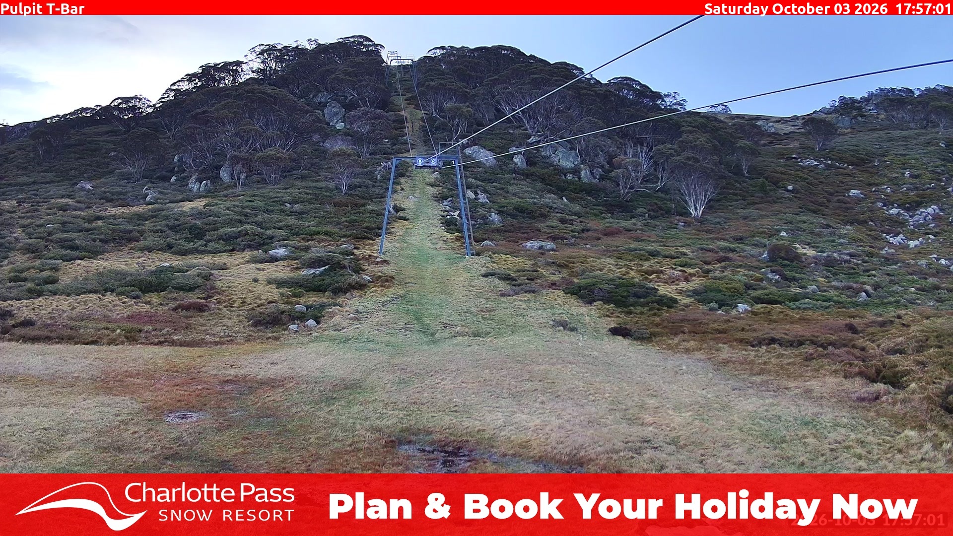 Charlotte Pass Pulpit T-Bar snow cam captured at 3 October 2026 at 6:18 pm AEST