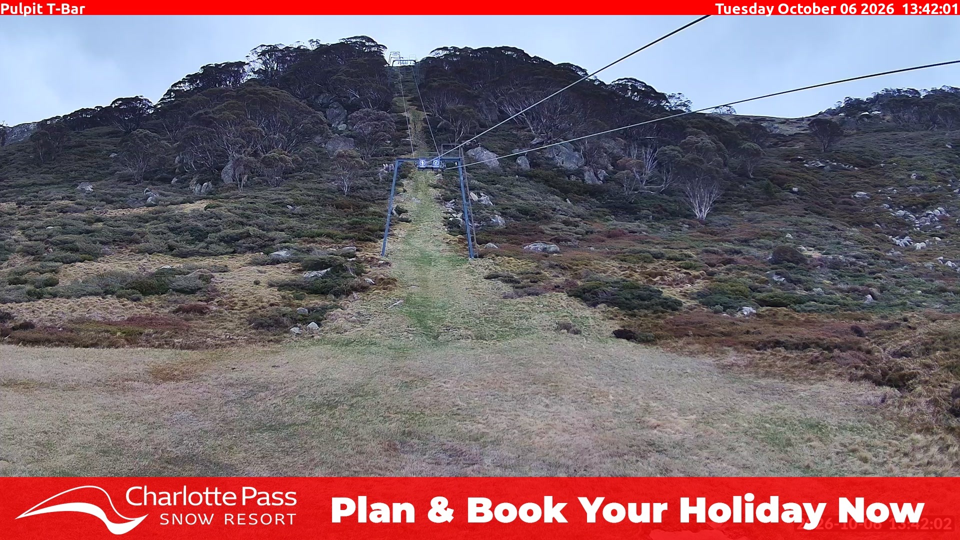 Charlotte Pass Pulpit T-Bar snow cam captured at 6 October 2026 at 1:46 pm AEDT