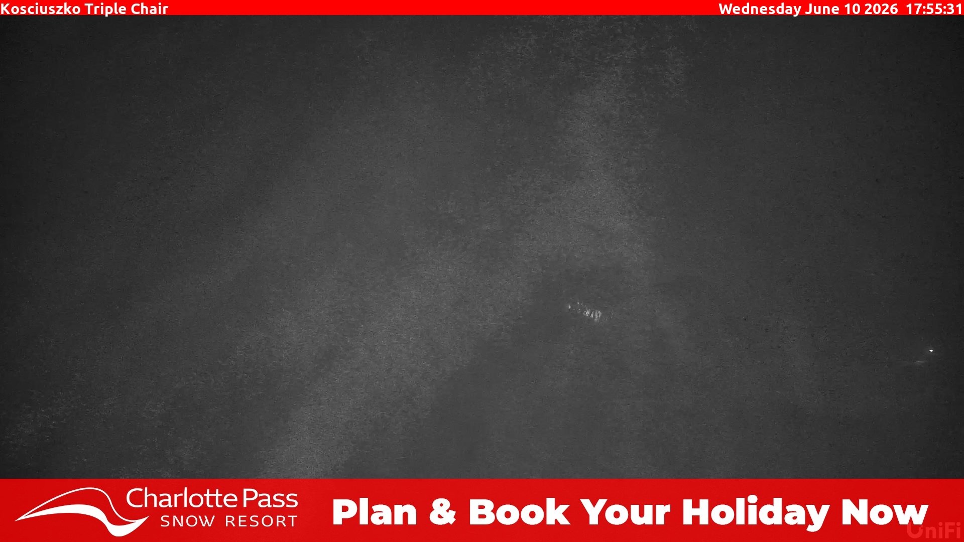 Charlotte Pass Kosciuszko Triple Chair snow cam captured at 10 June 2026 at 6:02 pm AEST