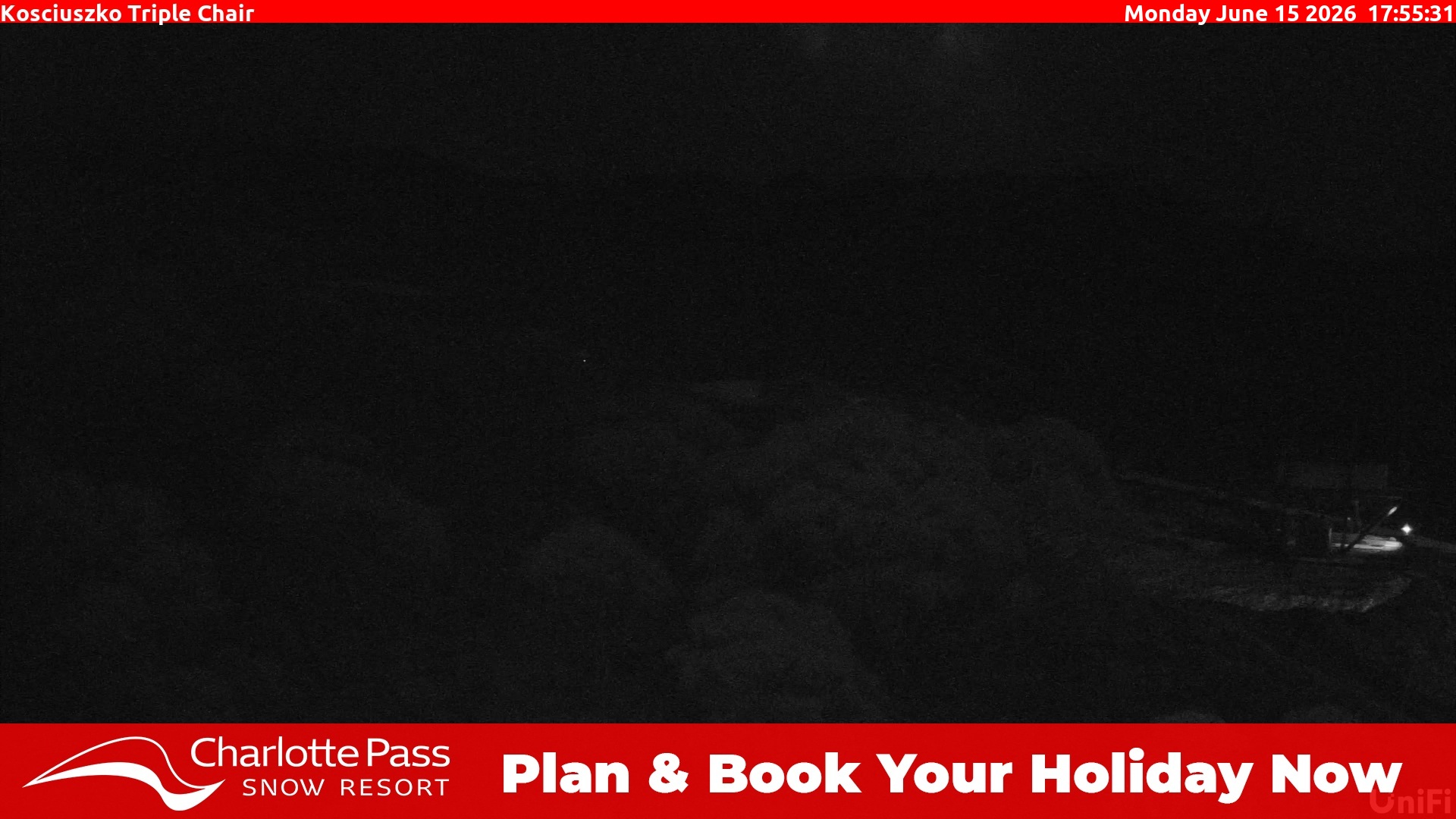 Charlotte Pass Kosciuszko Triple Chair snow cam captured at 15 June 2026 at 5:59 pm AEST