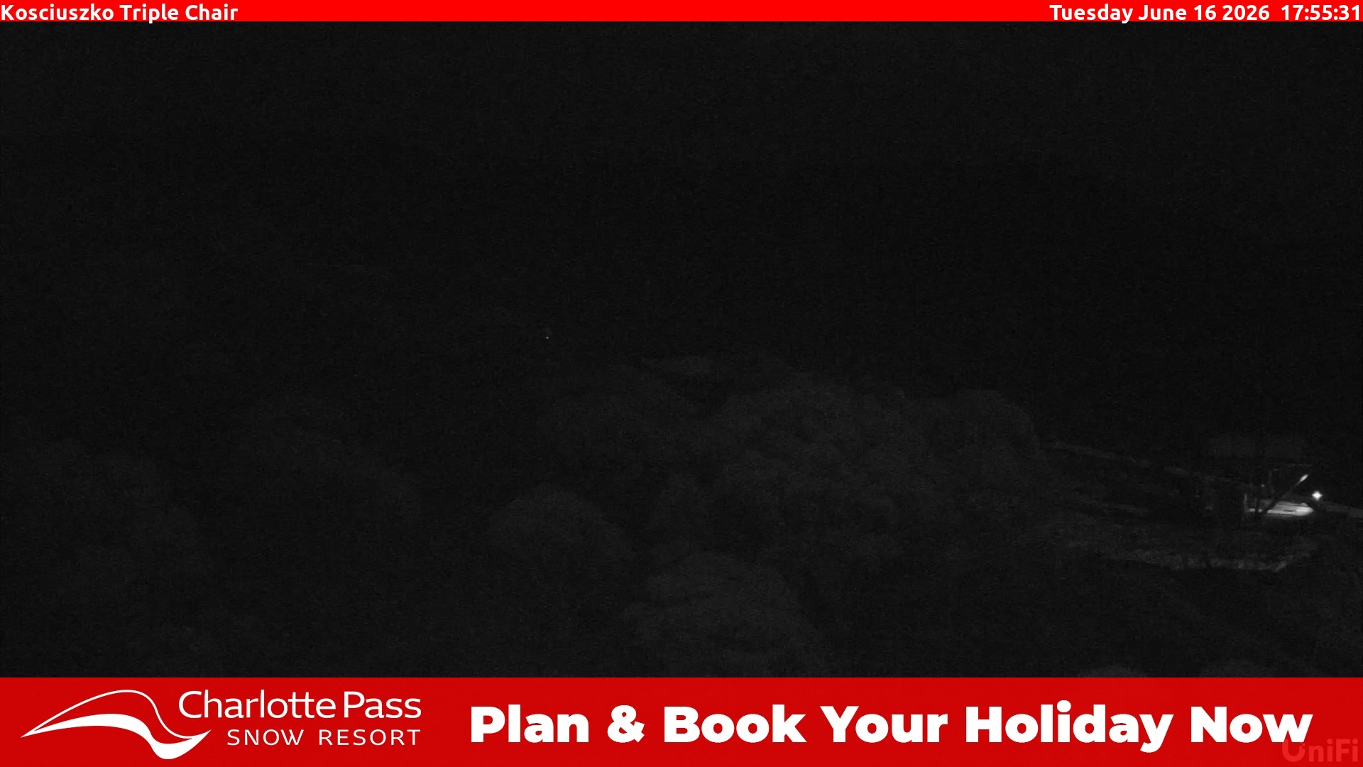 Charlotte Pass Kosciuszko Triple Chair snow cam captured at 16 June 2026 at 6:00 pm AEST