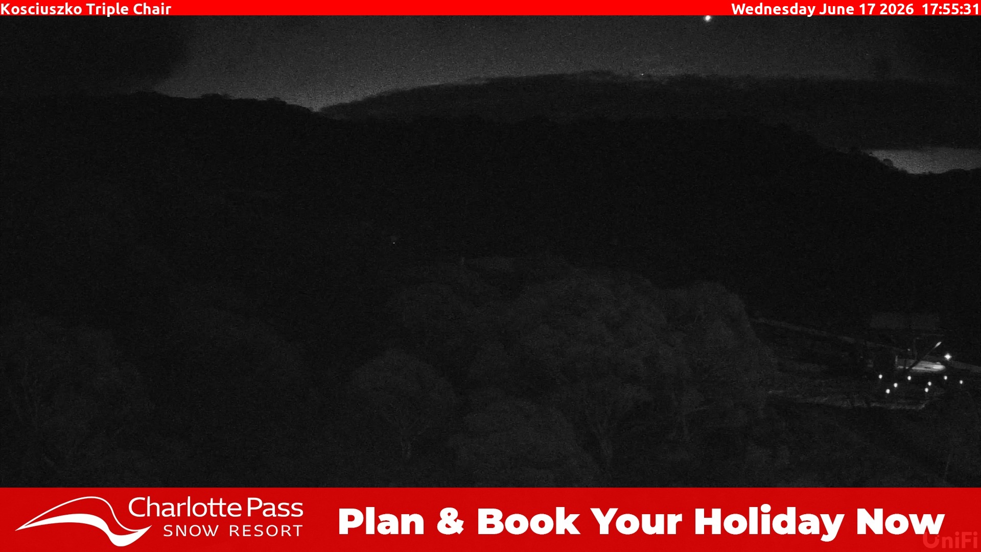 Charlotte Pass Kosciuszko Triple Chair snow cam captured at 17 June 2026 at 6:00 pm AEST