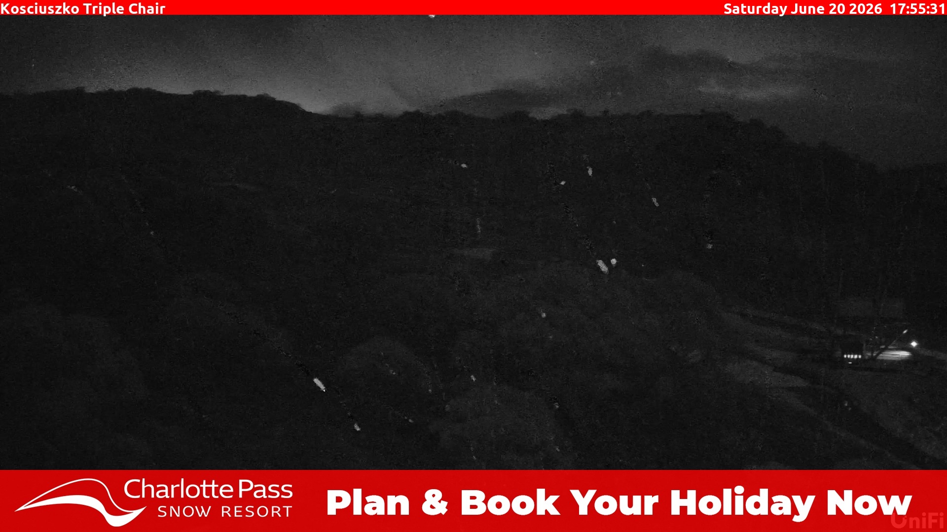 Charlotte Pass Kosciuszko Triple Chair snow cam captured at 20 June 2026 at 5:57 pm AEST