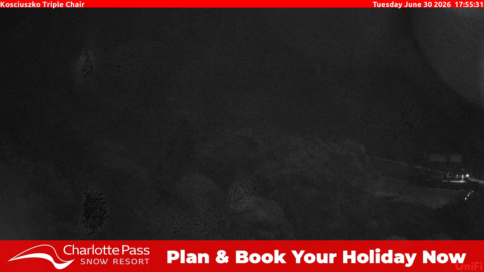 Charlotte Pass Kosciuszko Triple Chair snow cam captured at 30 June 2026 at 5:56 pm AEST