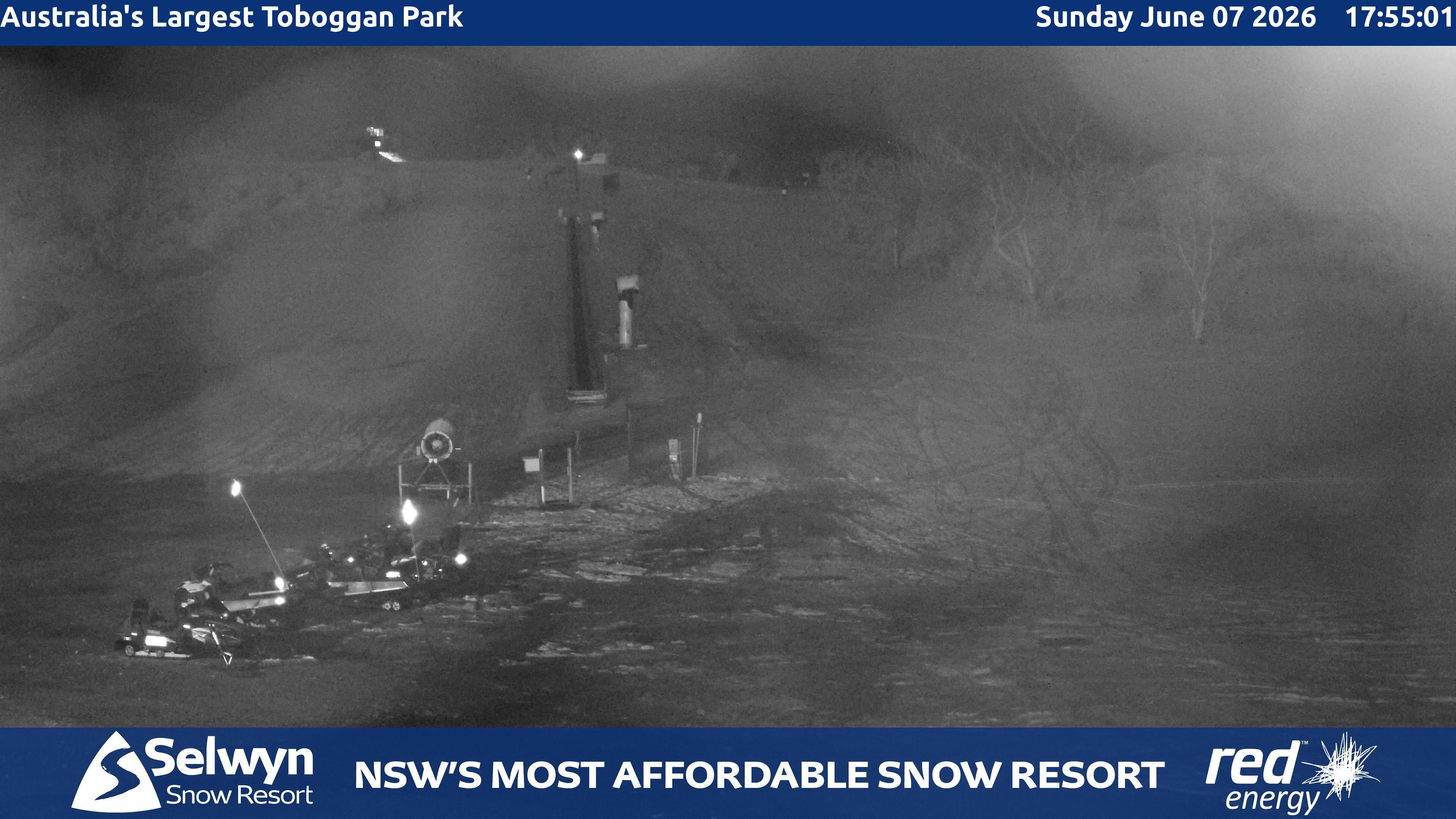 Selwyn Snow Resort Toboggan Park snow cam captured at 7 June 2026 at 11:05 pm AEST